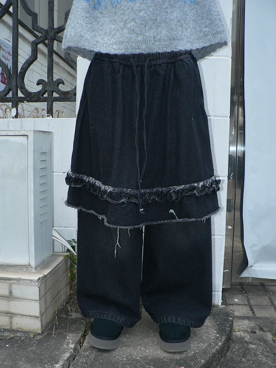 Ang: Project Vintage Fake Two-piece Velvet Jeans Skirt