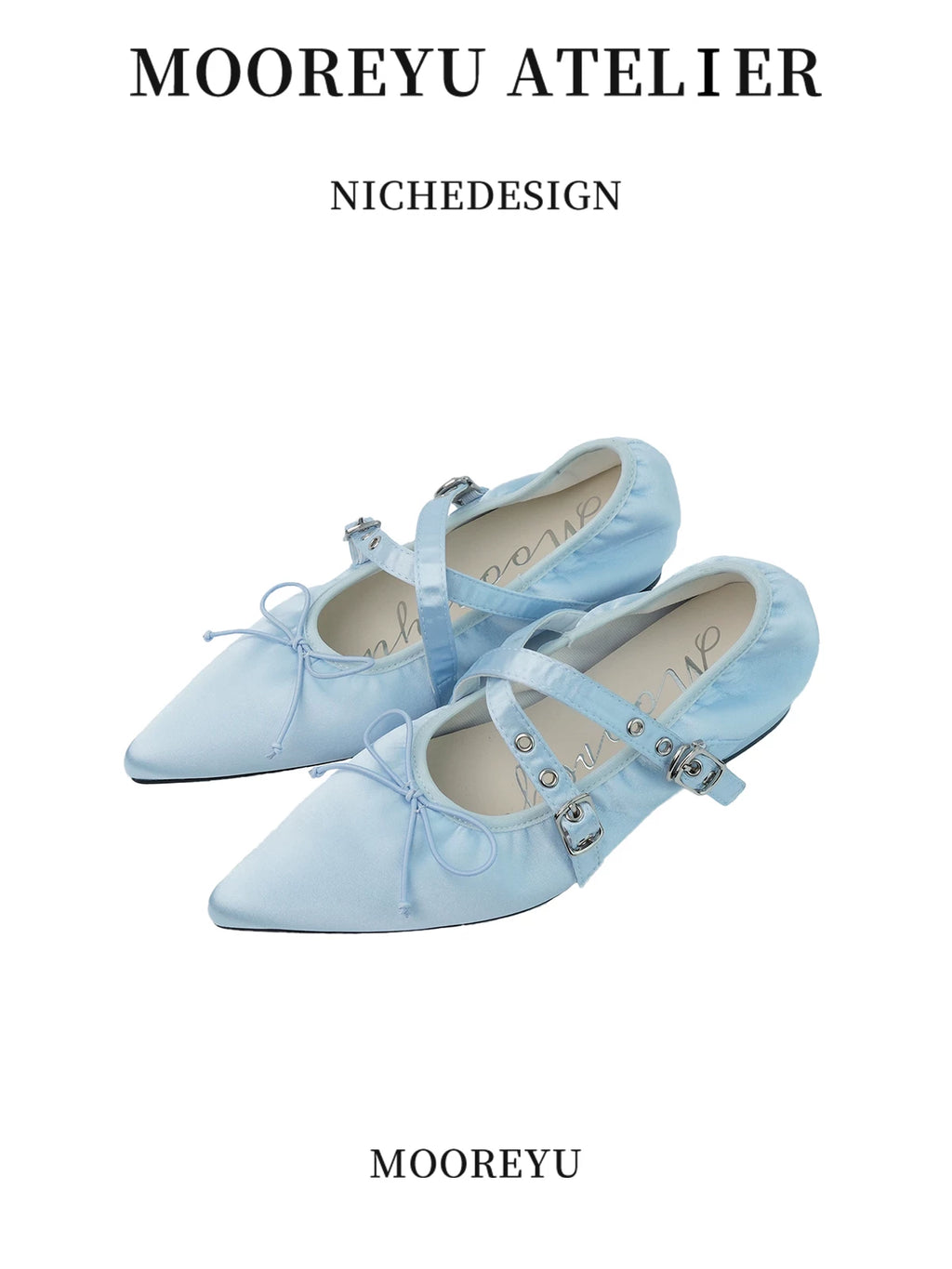 Mooreyu Pointed Head Shallow Mouth Bow Cross Strap Single Shoe
