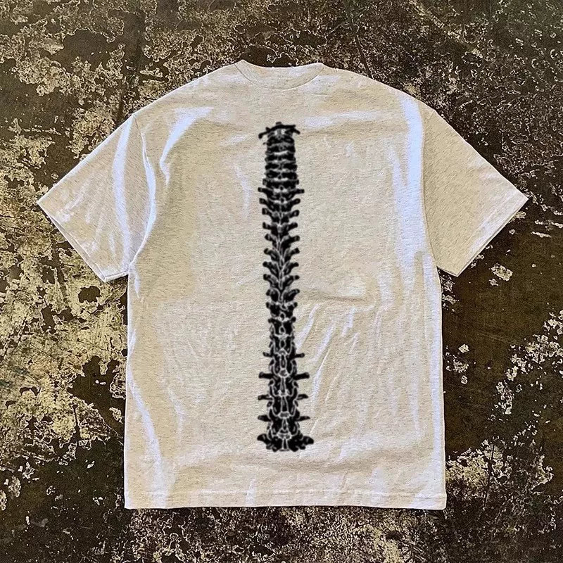 UPUPXIA Ribs Vintage Letter Print Loose Tee