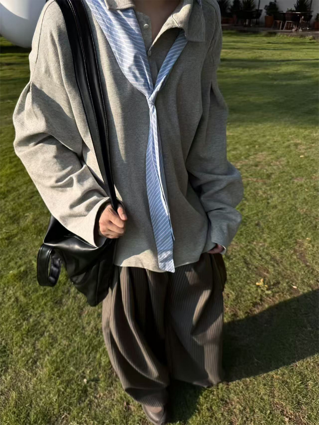 RELABEL Asymmetrical Diagonal Neck Knitted Scarf POLO Shirt