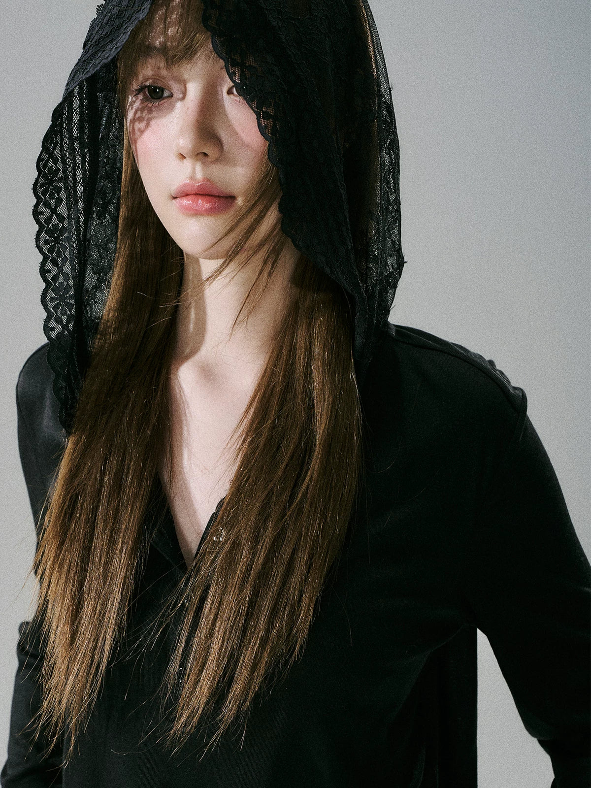 LOST FOREST Lace Bow Hat Casual Long Sleeve