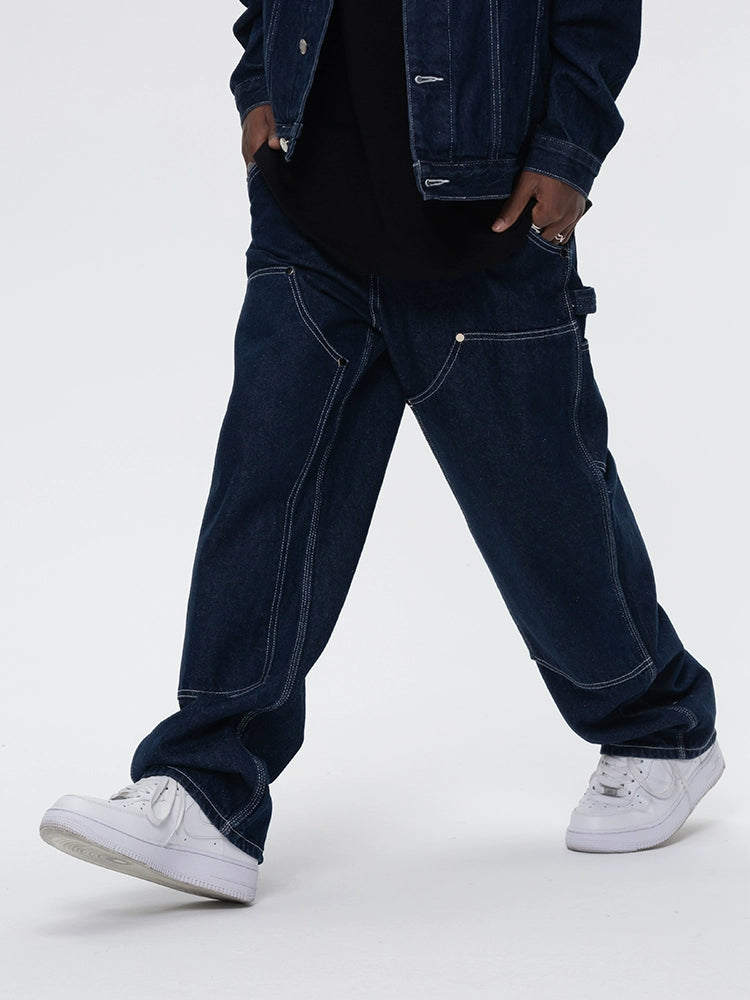 UNTILWERICH Splicing Tooling Straight Loose Jeans