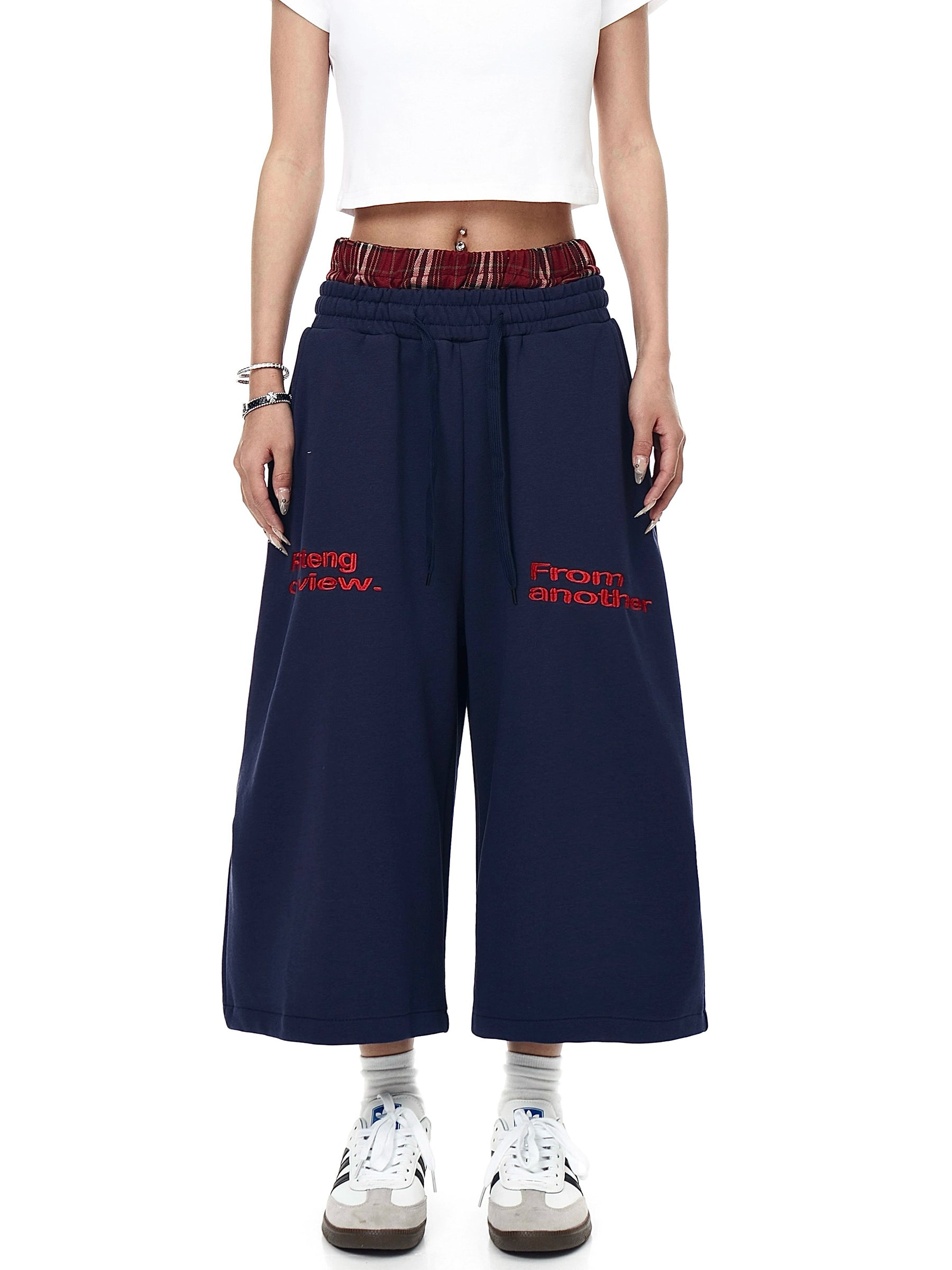 BLACKLISTS Double Waist Plaid Sweatpants Shorts