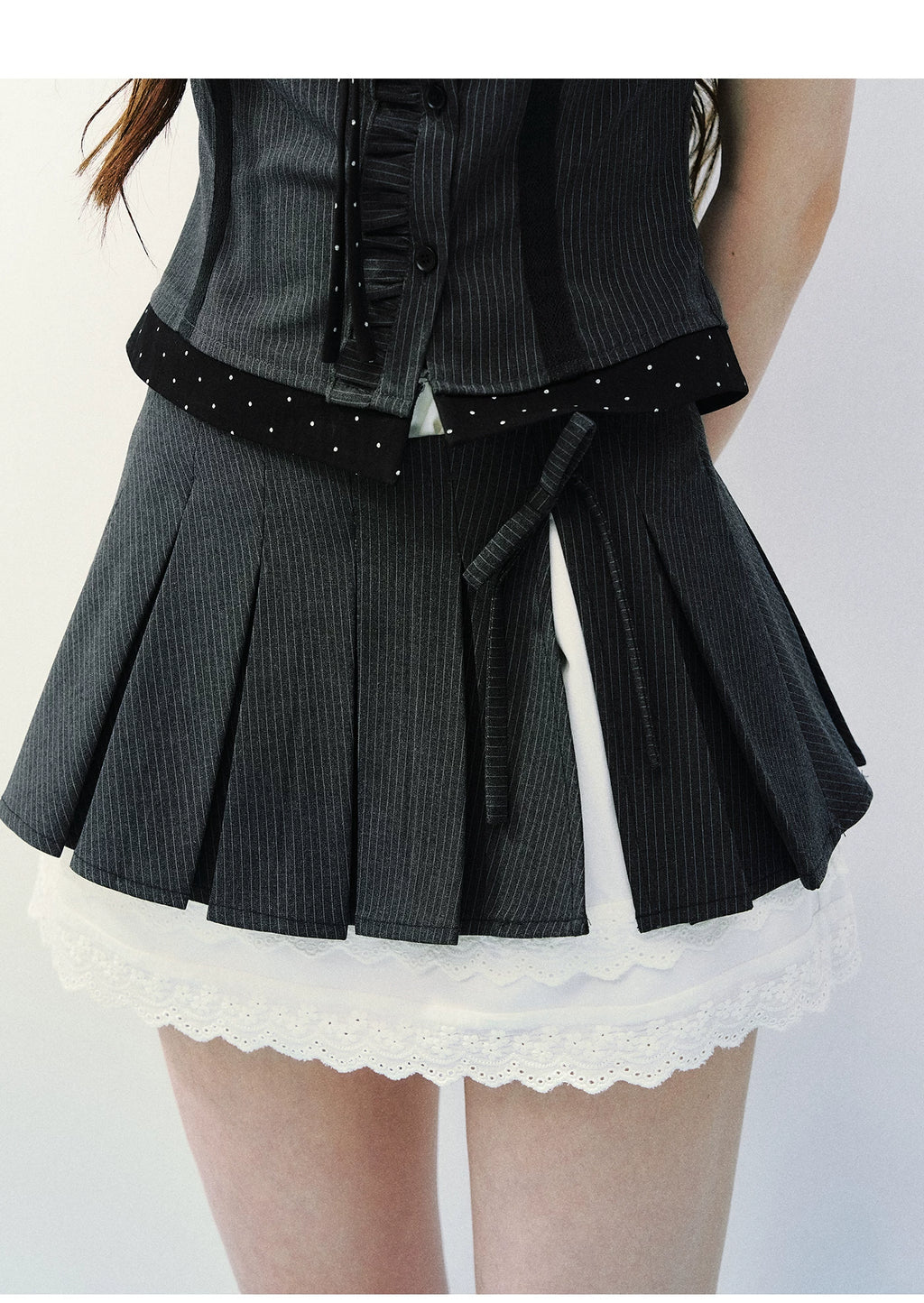 SunsetPark Striped Splicing Polka Dot Shirt Skirt Set