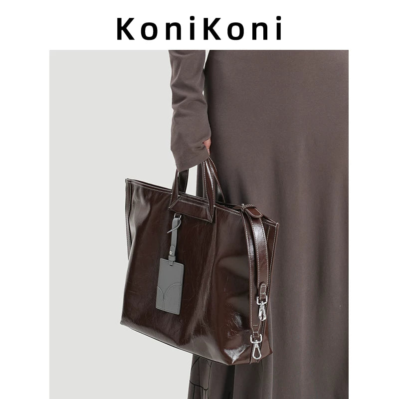 KoniKoni Leather Niche Large Capacity Shoulder Messenger Bag