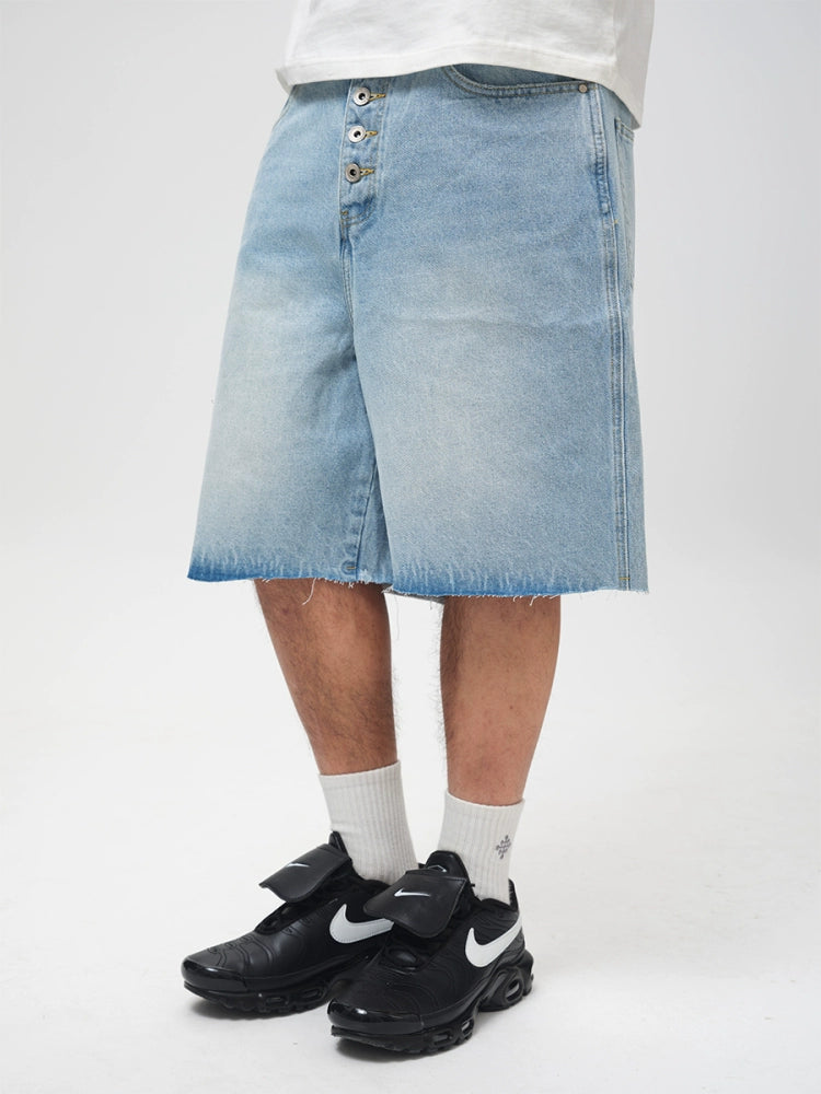 ComicTree Washed Graffiti Frayed Loose-edged Denim Shorts