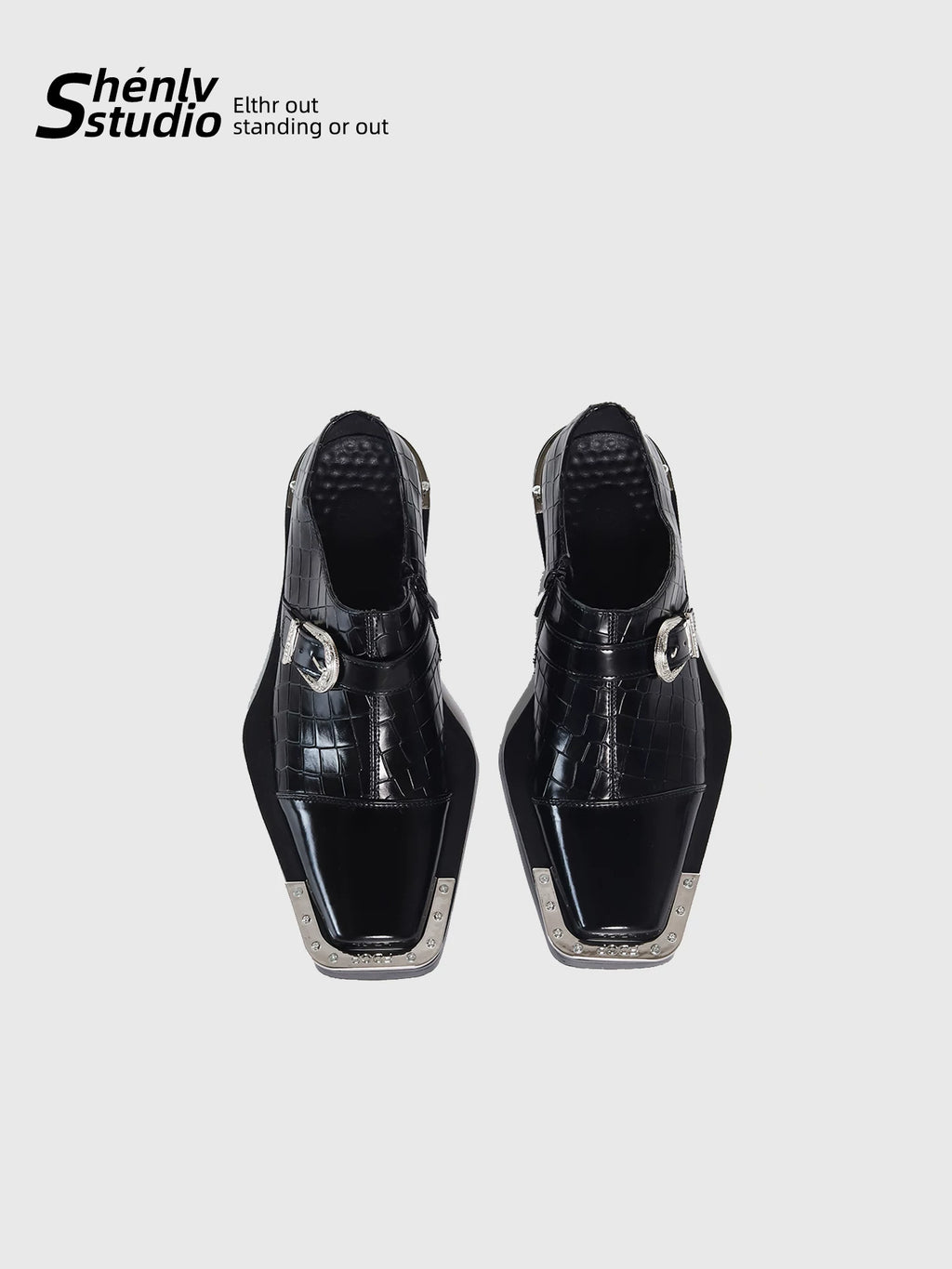 SHENLV STUDIO High-heeled Metal Buckle One-pedal Leather Shoes