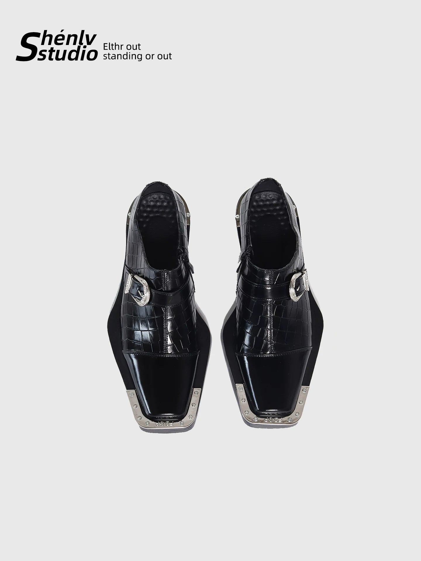 SHENLV STUDIO High-heeled Metal Buckle One-pedal Leather Shoes