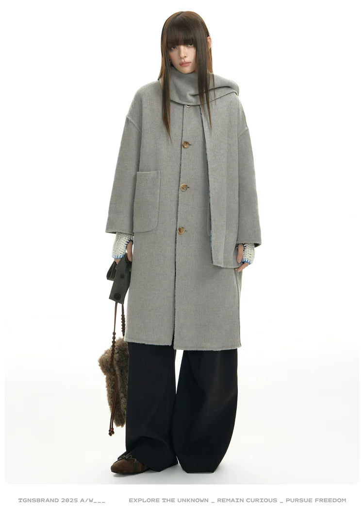 TGNS Plaid Scarf Double-sided Tweed Coat