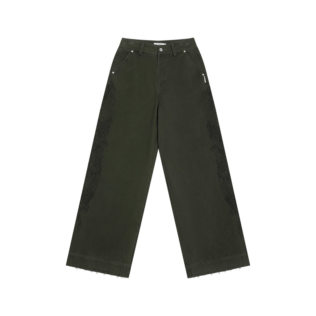 FUNKYFUN Lace Print Burrs Straight-leg Pants