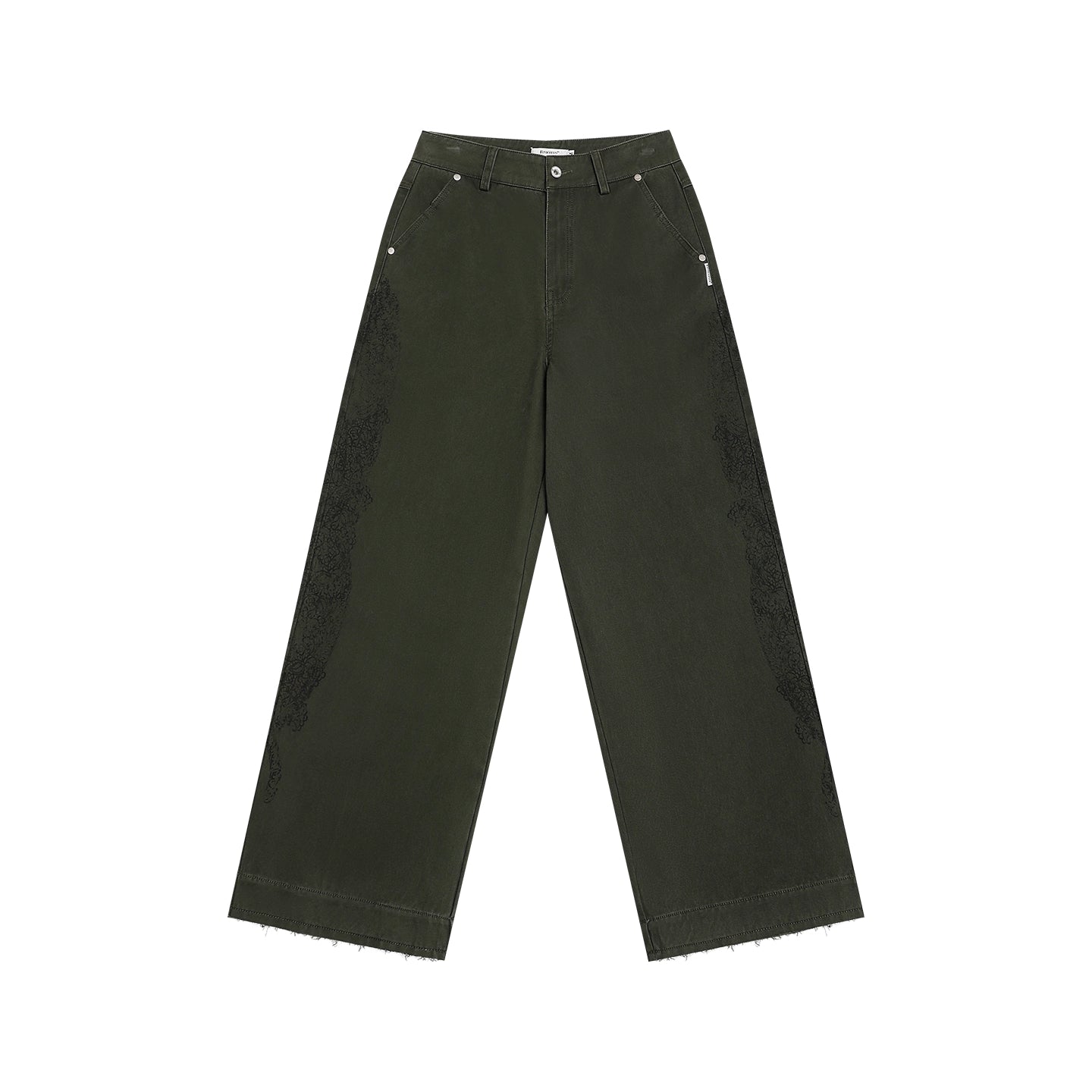 FUNKYFUN Lace Print Burrs Straight-leg Pants