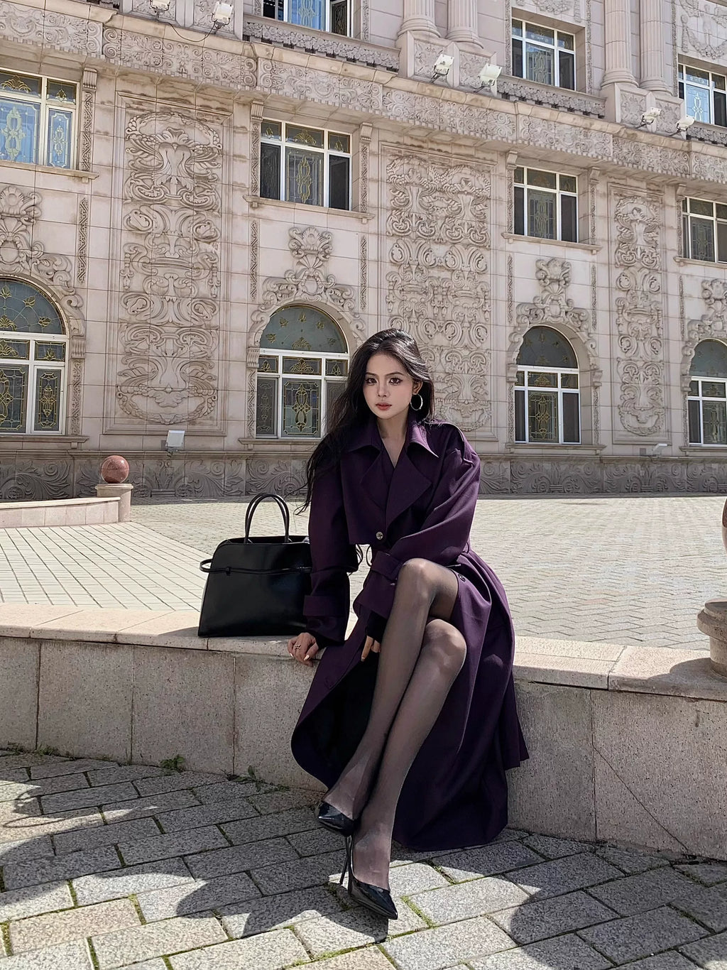 CHUYUQI Temperament High-end White Long Trench Coat