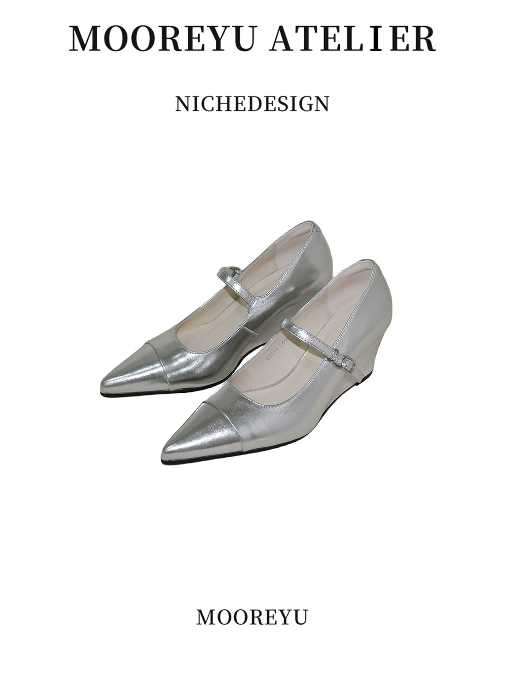 Mooreyu Wedge Heel Shallow Mouth One-word Buckle Mary Jane Shoes