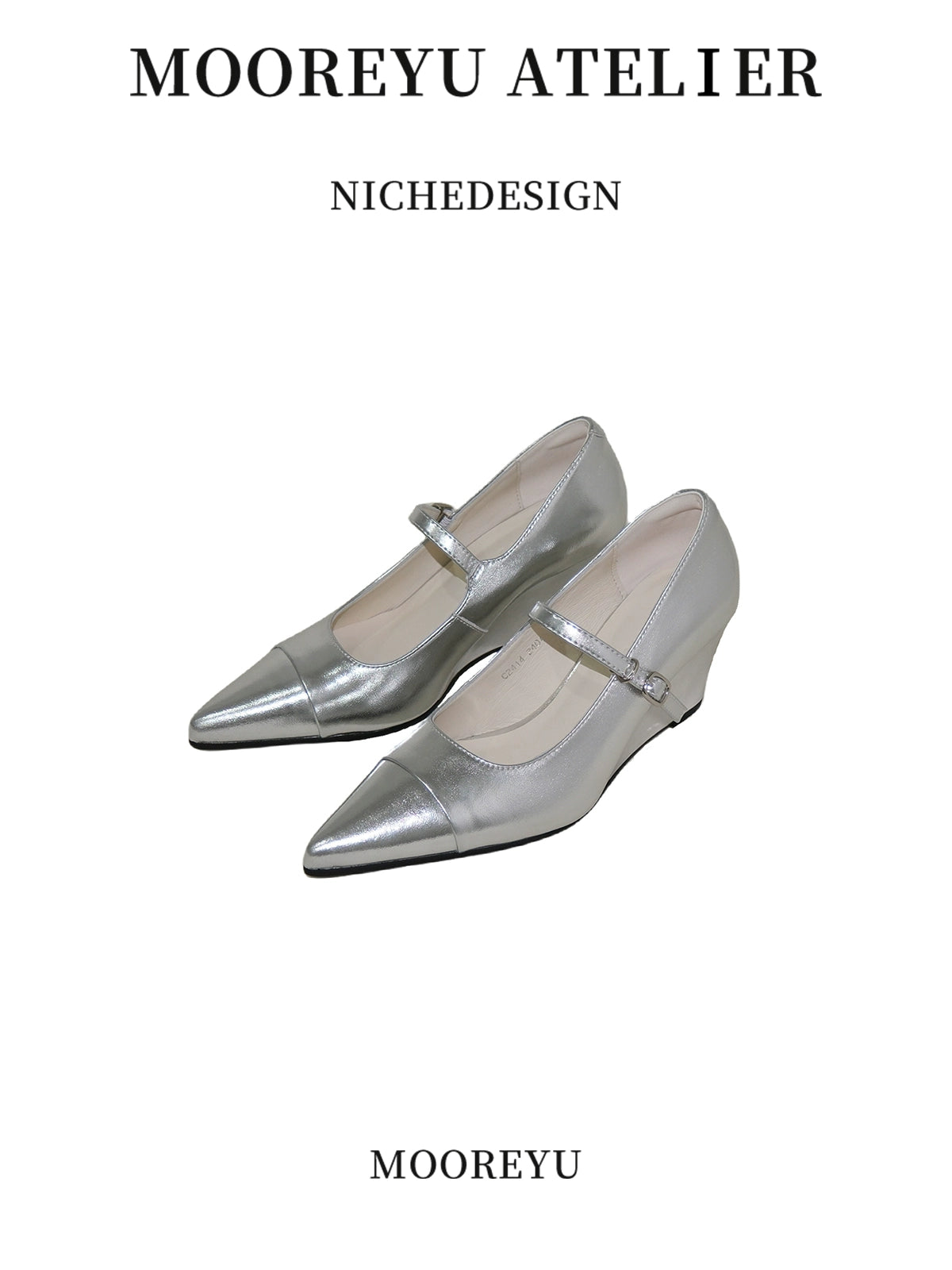 Mooreyu Wedge Heel Shallow Mouth One-word Buckle Mary Jane Shoes