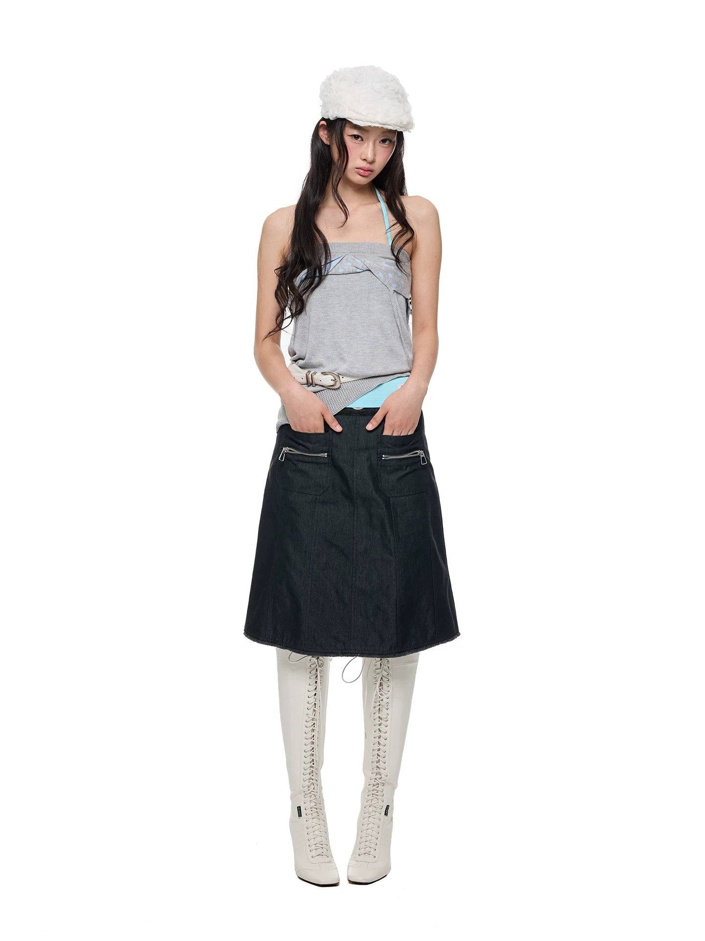 JIKOO Slack Contrasting Polka Dot Wool Tube Top