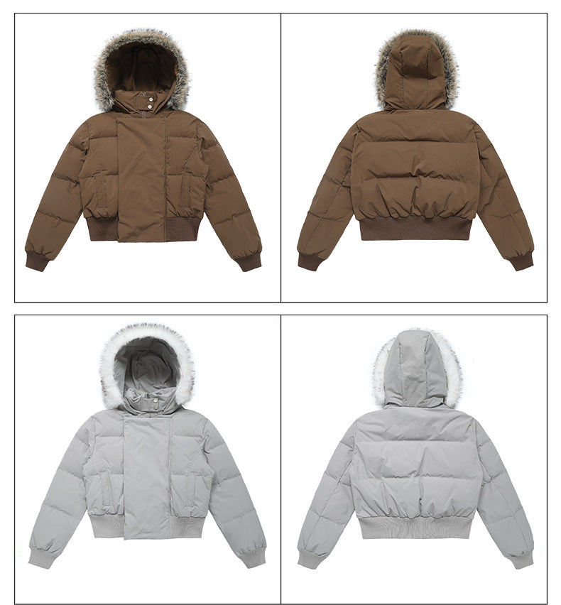 CHANYOOU Retro Hooded Fur Collar White Duck Down Jacket