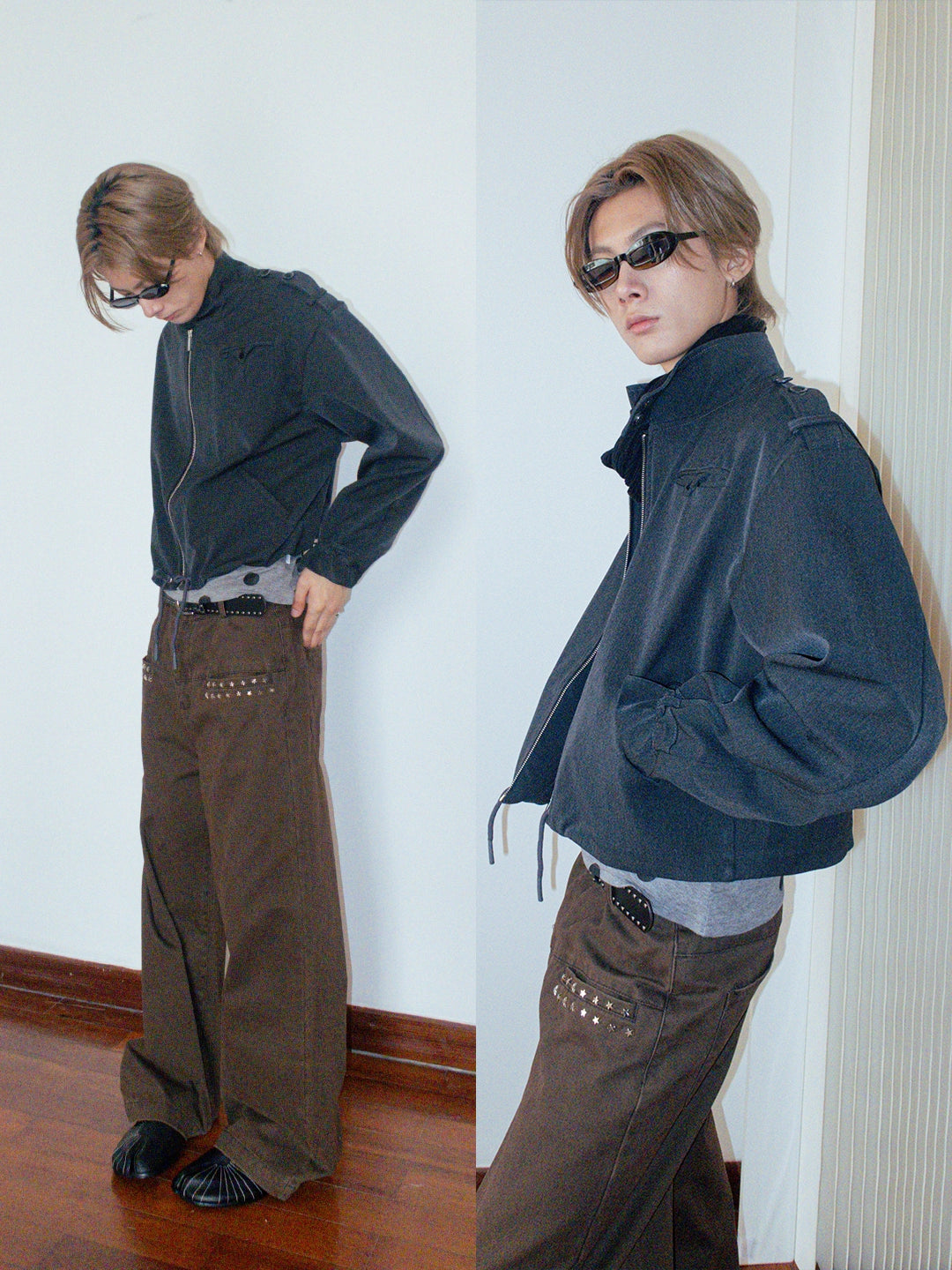 FUNKYFUN Silhouette Short Wide Drawstring Stand-up Collar Suit Jacket