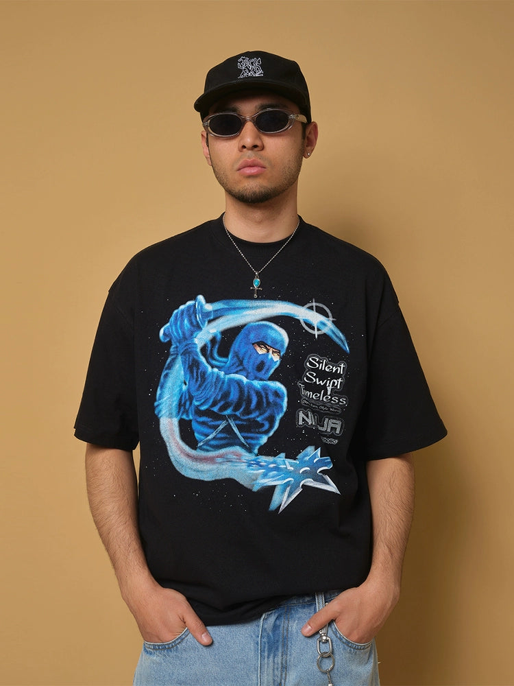 ComicTree C.t 2025 Summer Night Ninja Crew Neck Short Sleeve Tee