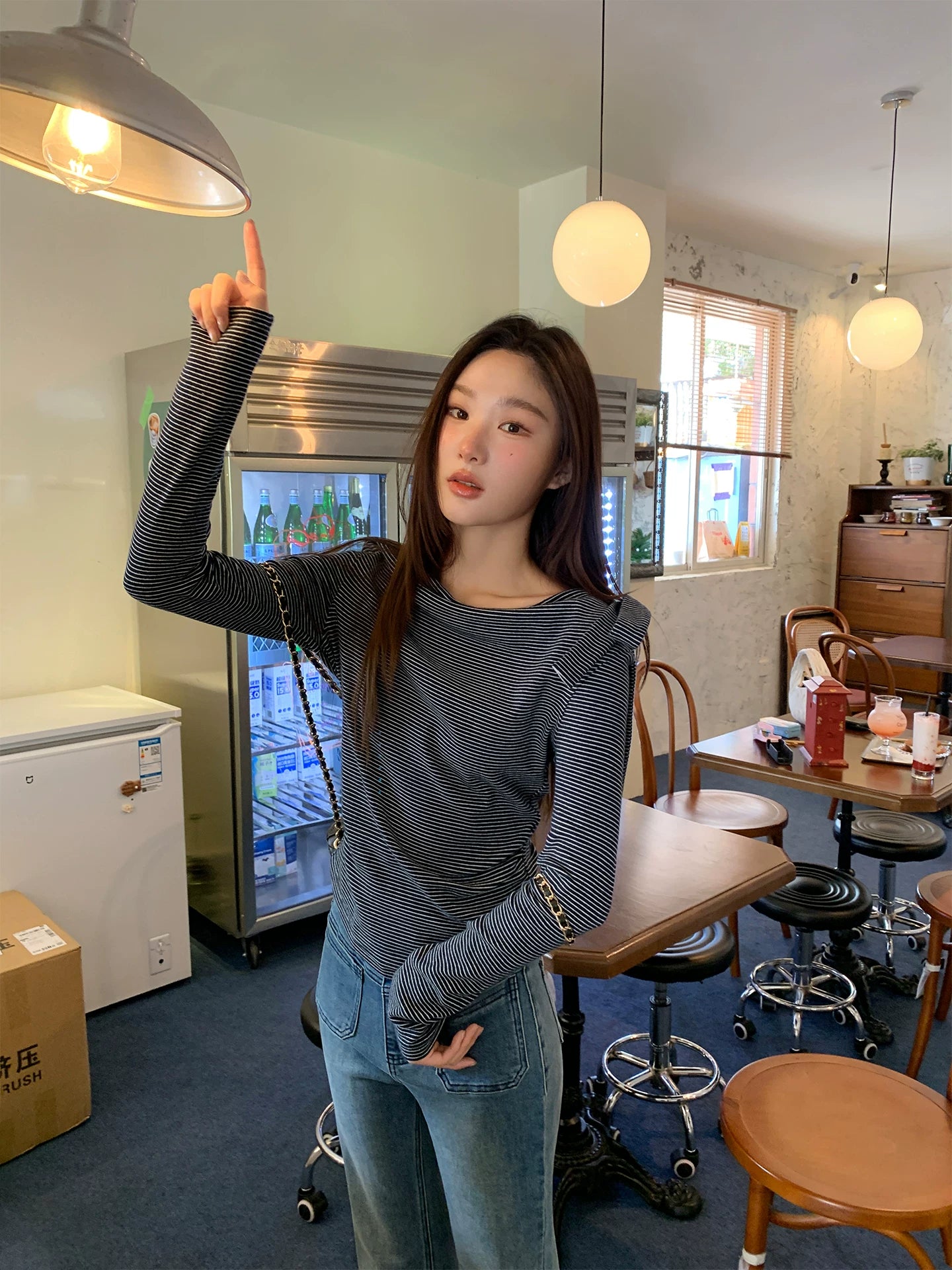 Kano Swing Neck Strap Striped Long Sleeve