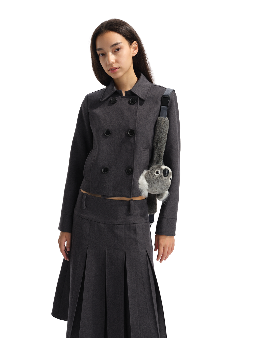 Two Little Guys Retro Double-breasted Jacket + Low-rise Suit Pleated Skirt