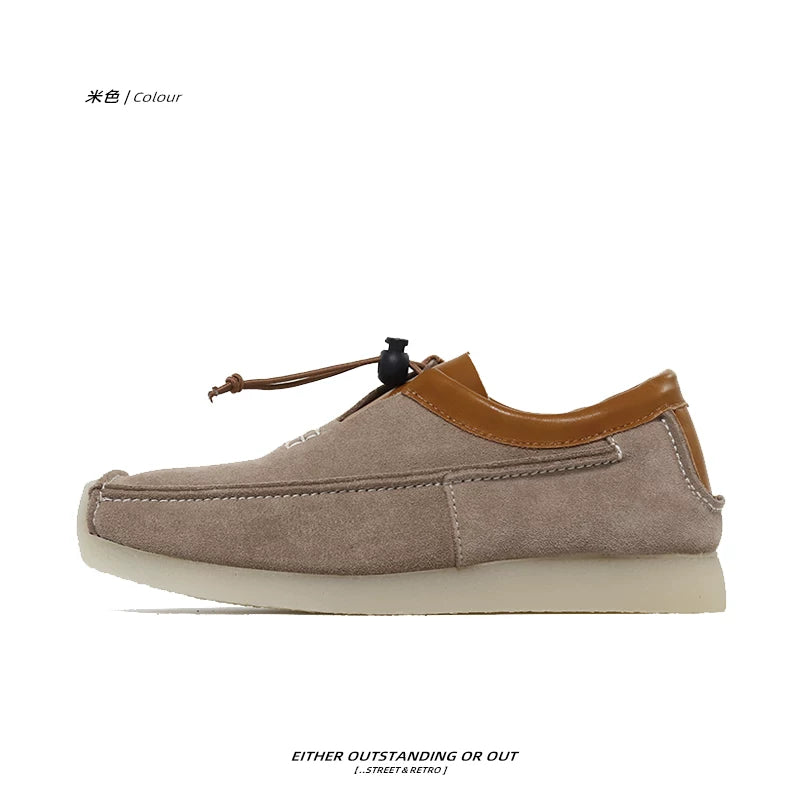SHENLV STUDIO Suede Color Matching Square Head Flip Leather Shoes