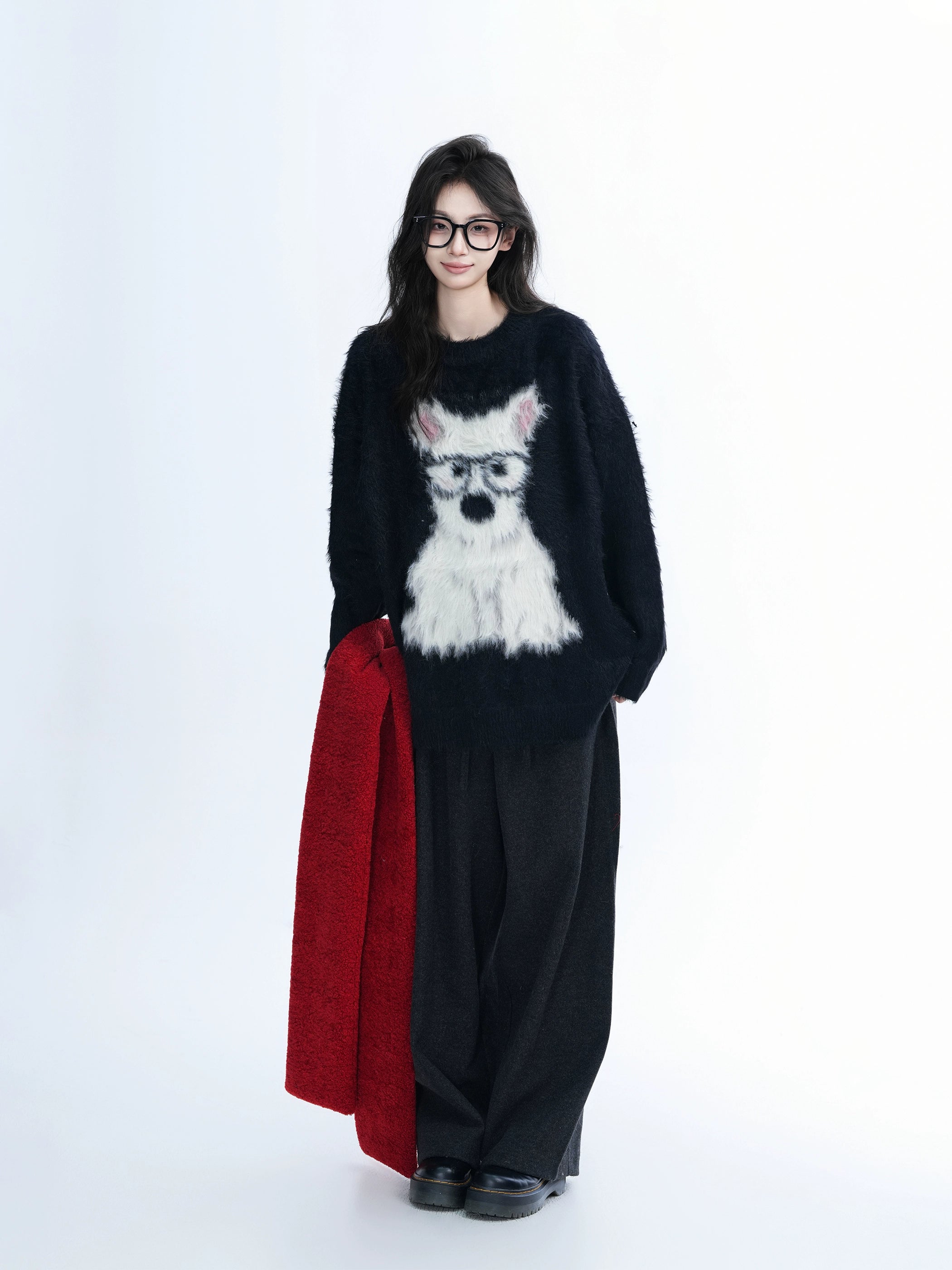 Zuocisankon Cute Puppy Jacquard Soft Waxy Knitted Sweater