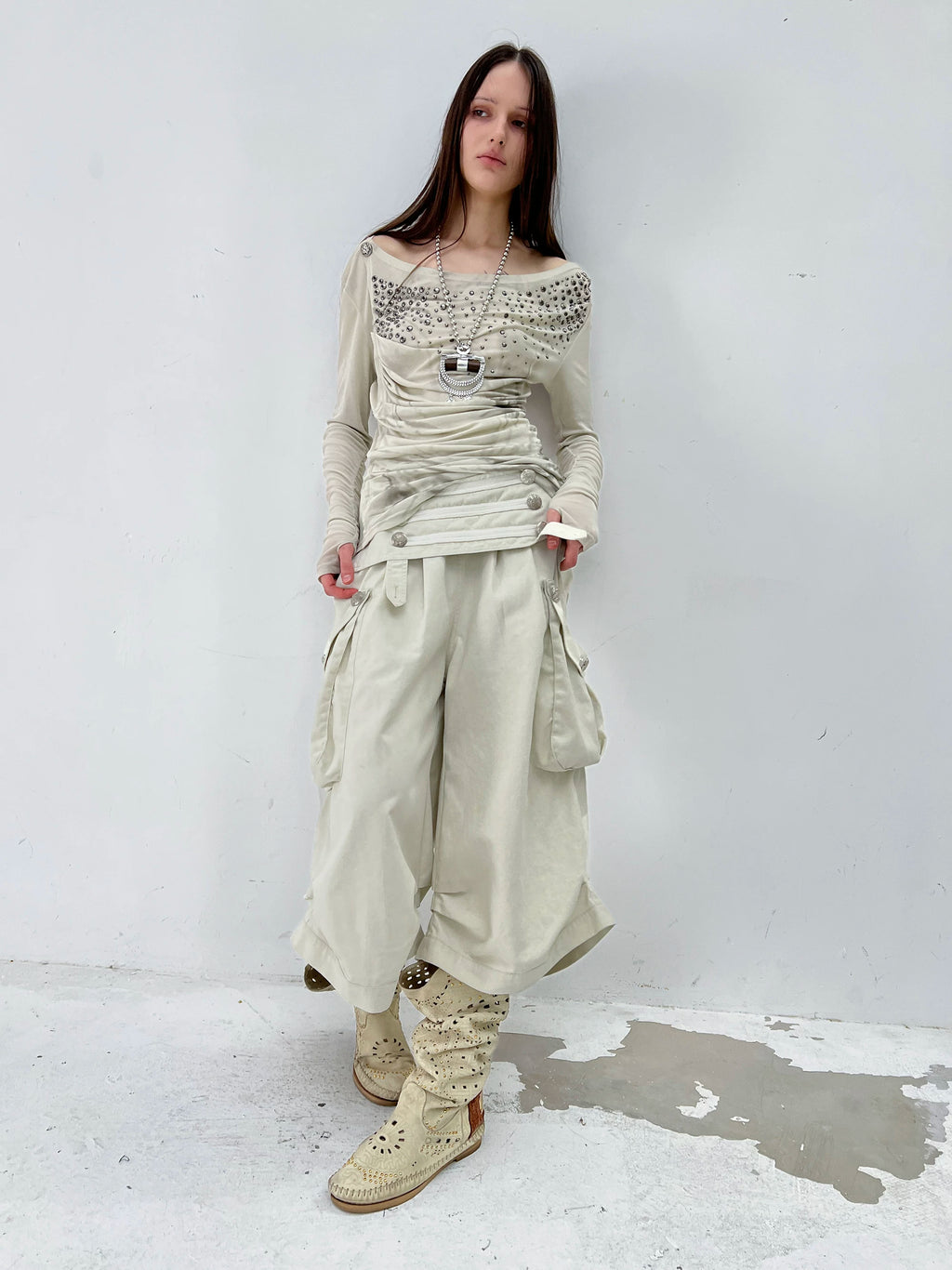 DoublePunch Low Waist Loose Seven-Point Overalls
