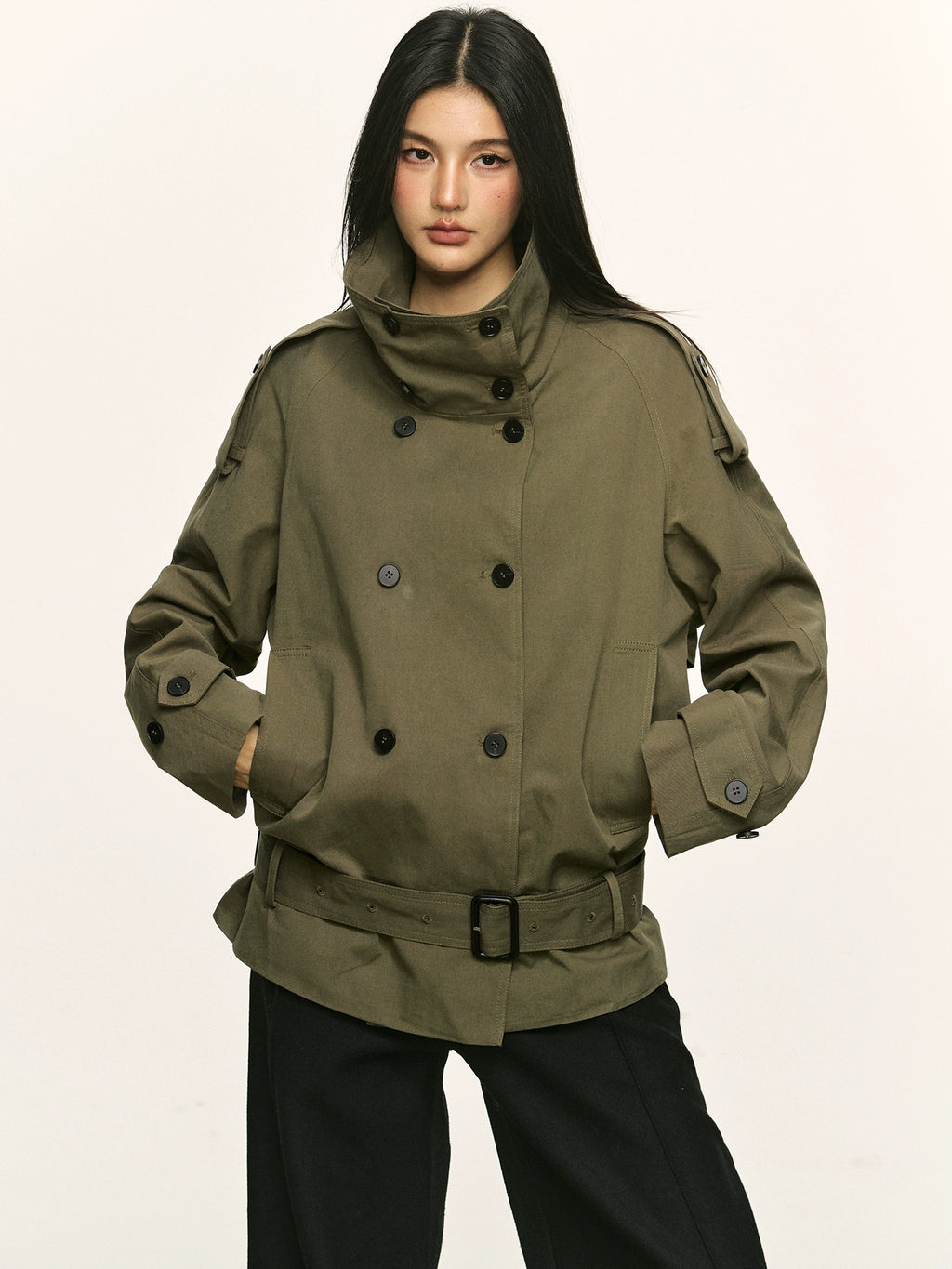Anna Aneae Stand-up Collar Strap-on Tooling Trench Coat