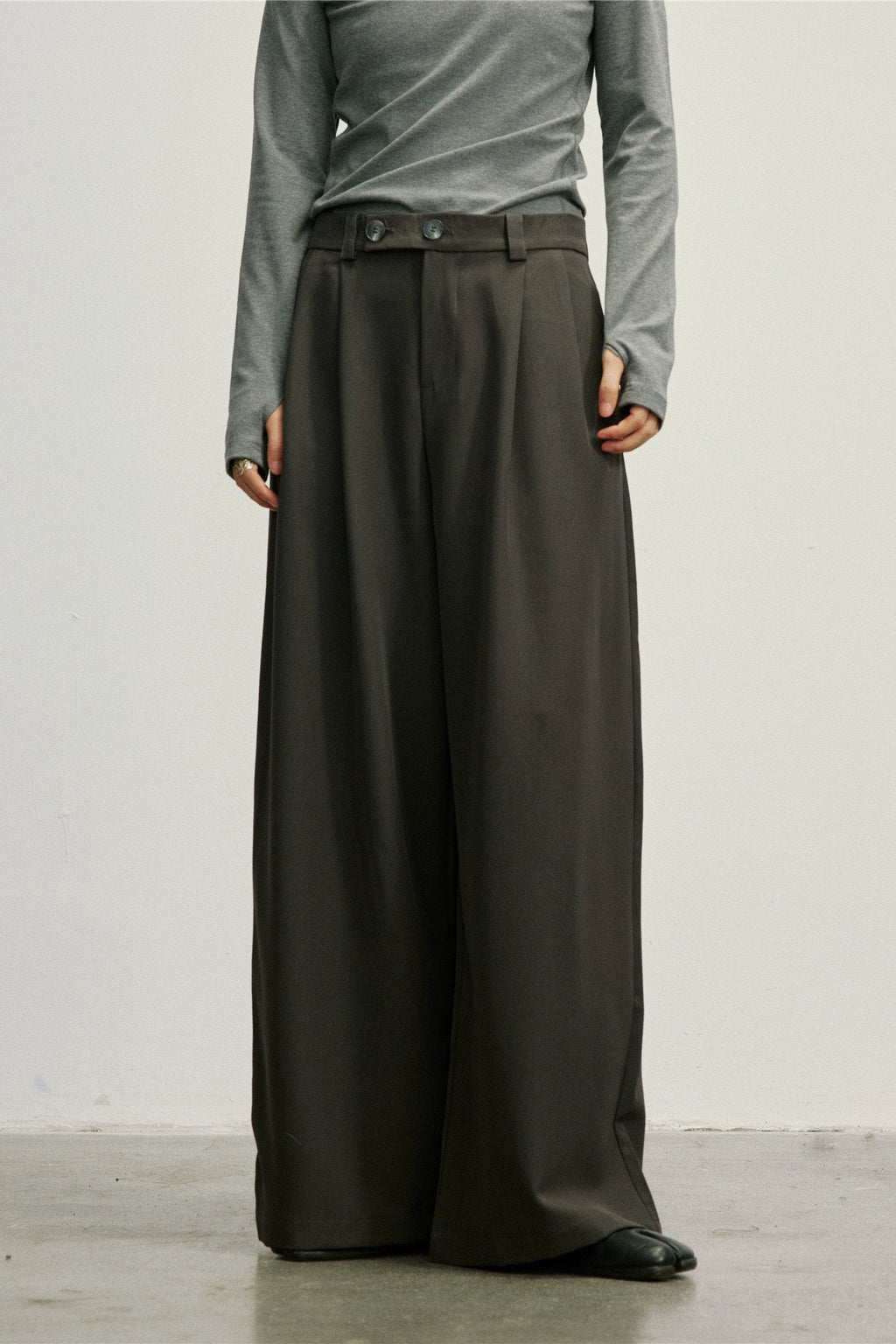 SUNYVONNE Double-breasted High-waisted Wide-leg Pants