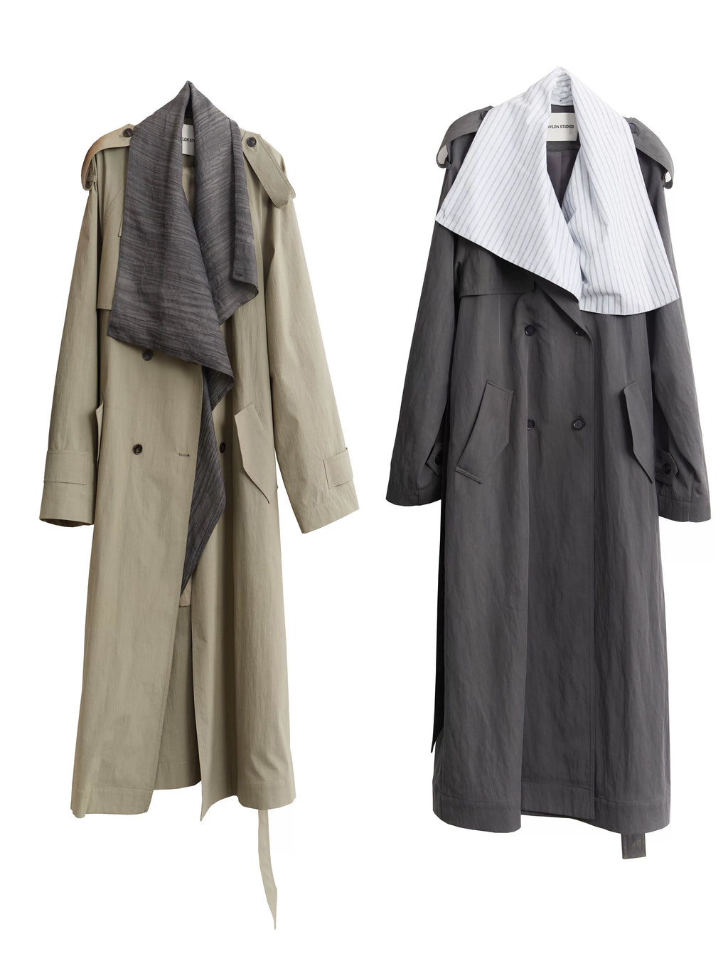 JNYLON Minimalist Loose Fake Two-piece Removable Collar Contrasting Color Long Trench Coat