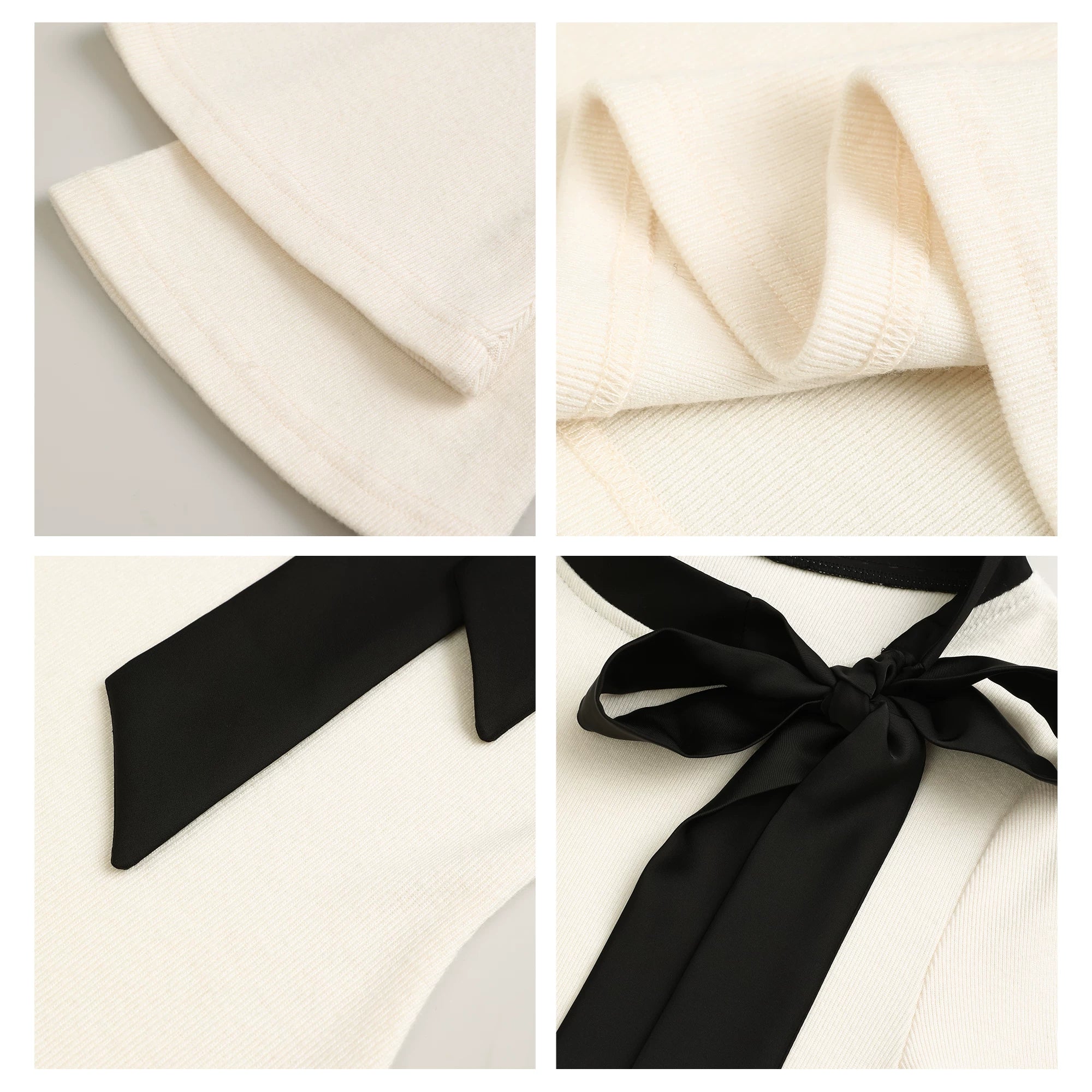 RICH IN CHEESE Bow Contrasting Splicing Long Knitted Dress