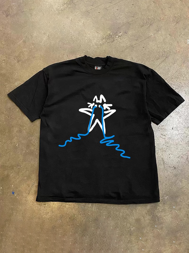 UPUPXIA Vintage Star Graffiti Print Loose Tee