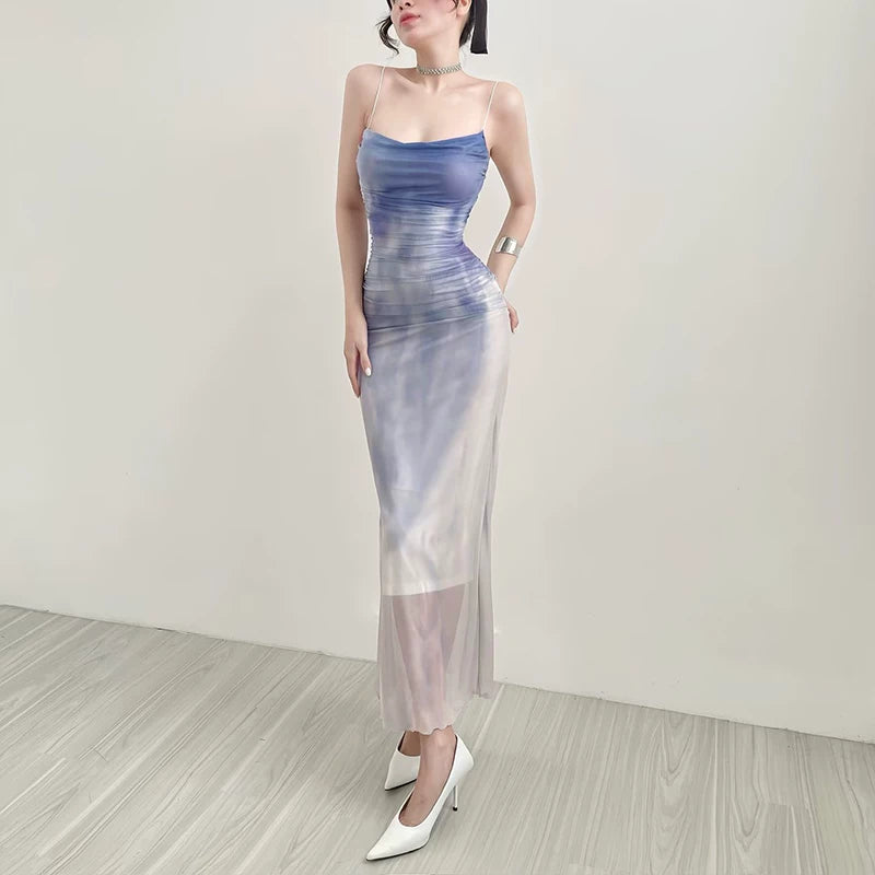 INSTUNNING Gradual Change Mesh Suspender Dress