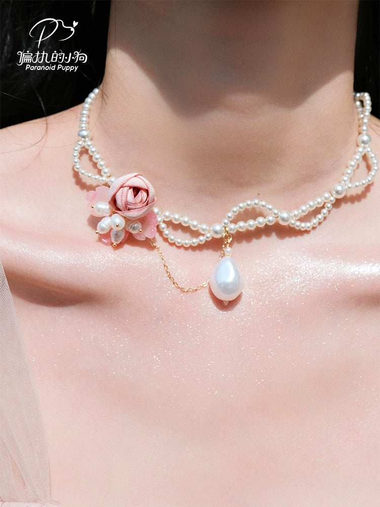 ParanoidP Flower Wavy Lace Pearl Necklace