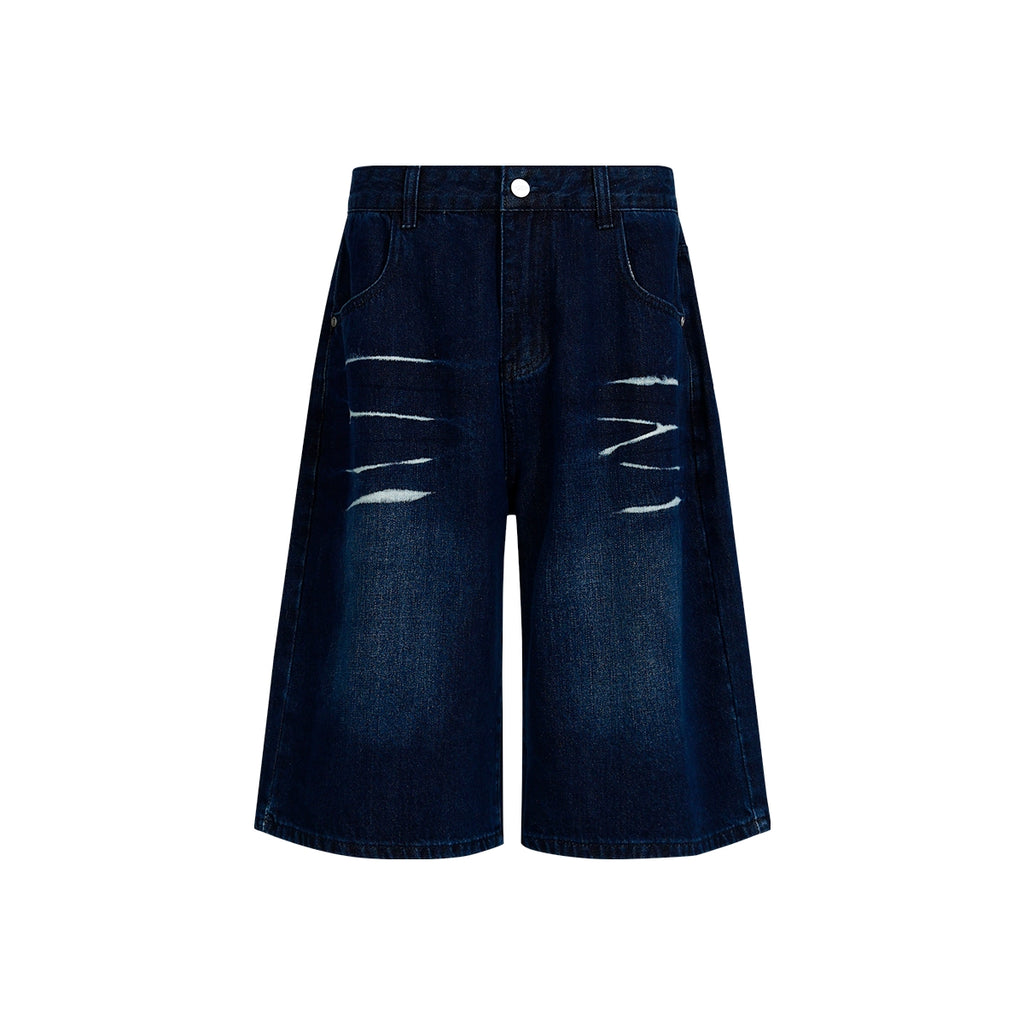 FUNKYFUN 2024SS Ice crack cat whisker washed denim shorts