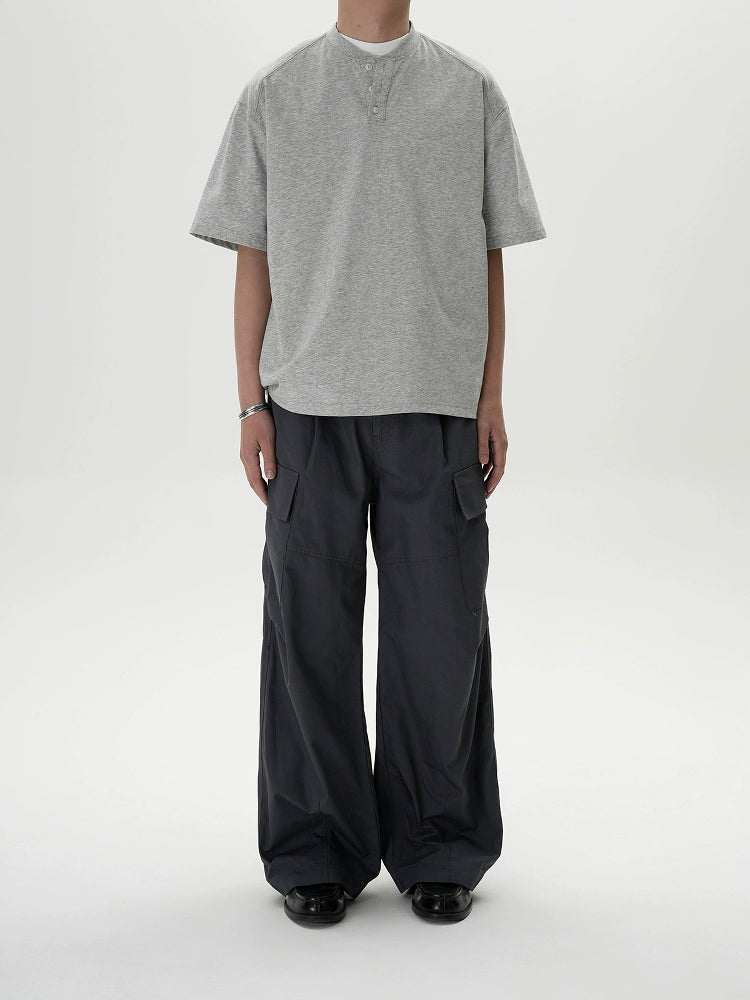 AWT Simple Casual Henry Collar Loose Tee