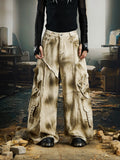 NOMANIAI Inkjet Washing Water Multi-pocket Wasteland Wind Overalls Jeans