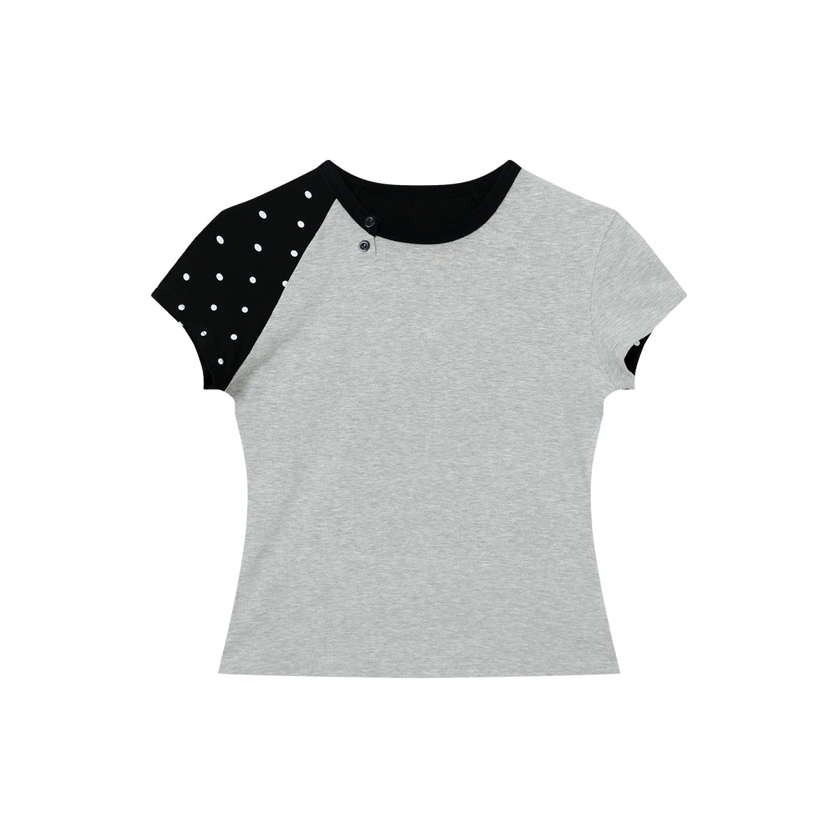 FUNKYFUN Polka Dot Contrasting Irregular Splicing Tee