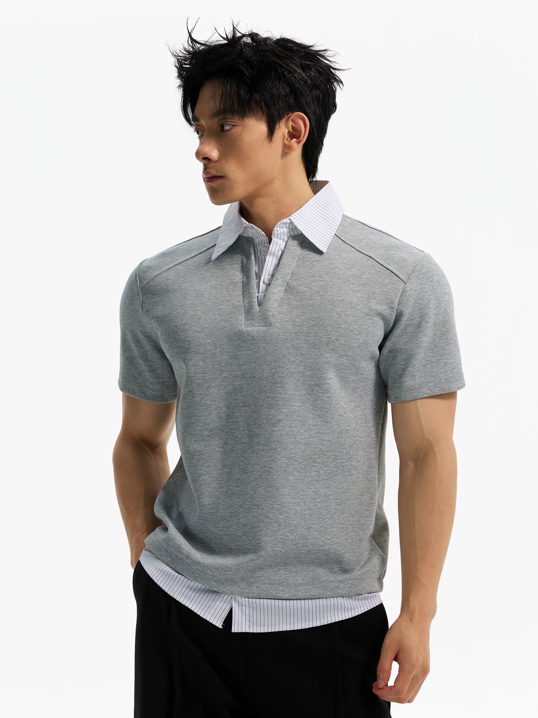 DAY NY Fake Two Polo Collar Versatile Tee