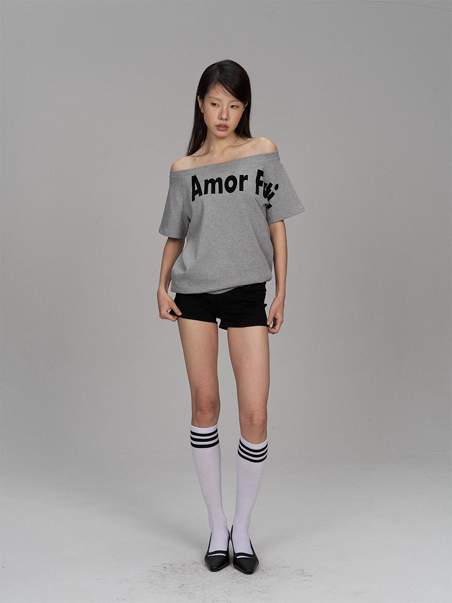 UnderStress Letter Print Sloping Shoulder Loose Tee