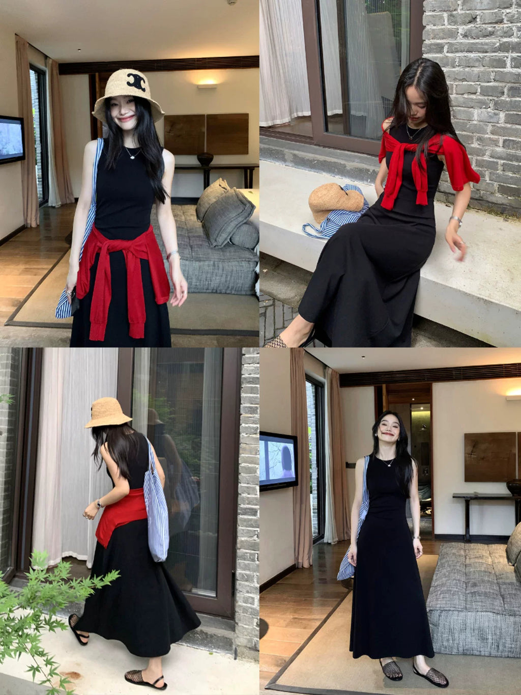 Pusumede Waist Crew Neck Knitted Vest Dress