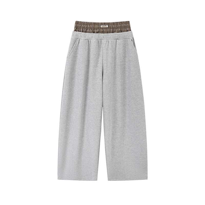 CoosRetro Double Waist Fake Two-Piece Plaid Scimitar Sweatpants