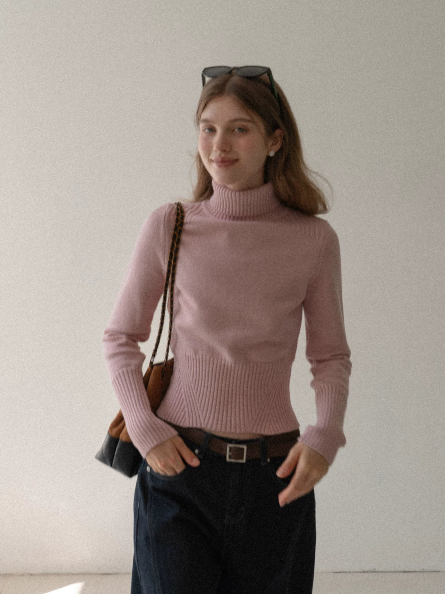 EGGKA Turtleneck Slim-fitting Waist Wool Knitted Sweater