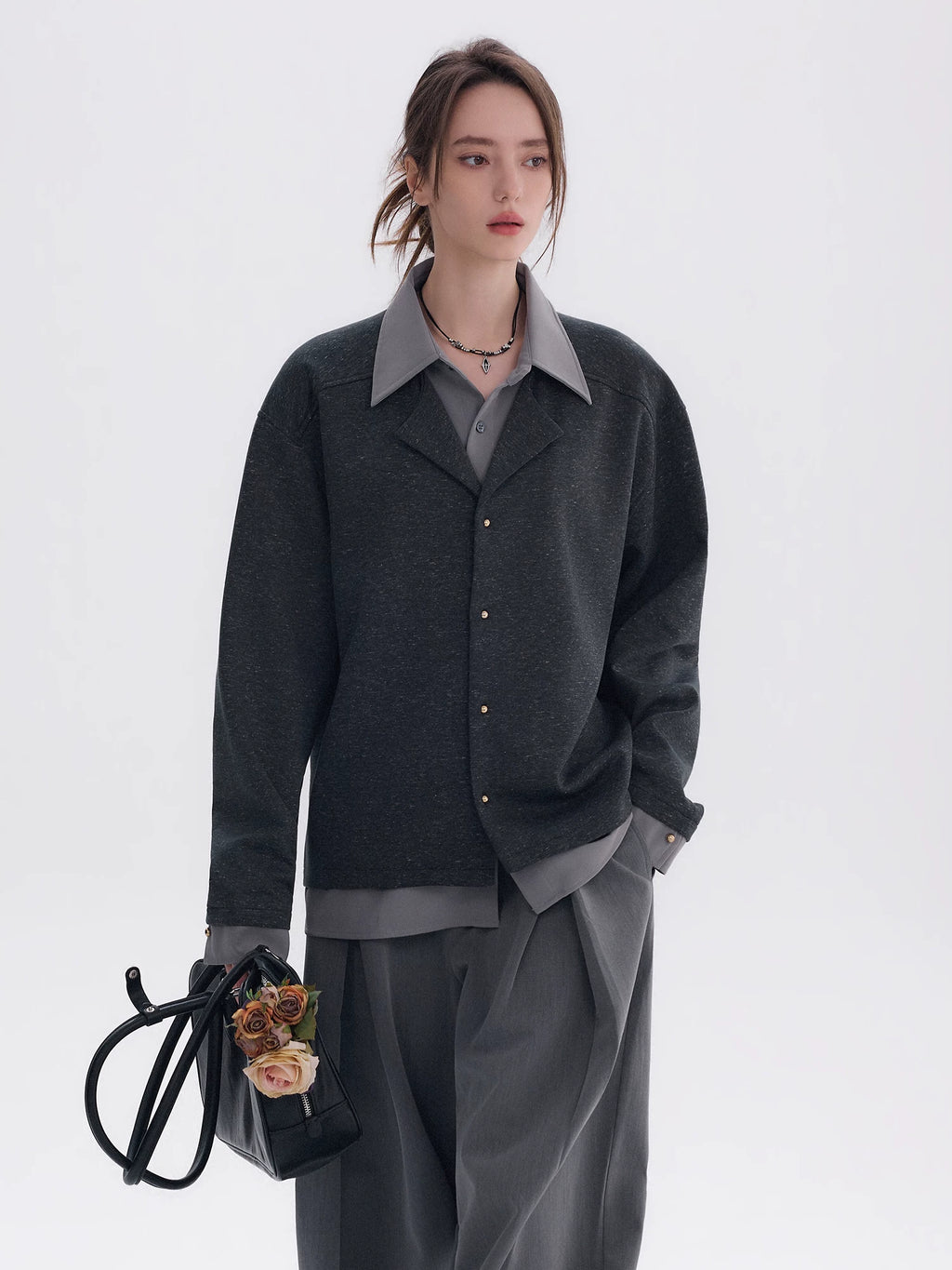 CHOR Knitted Stitching Fake Two-piece Contrasting Long-sleeved Shirt