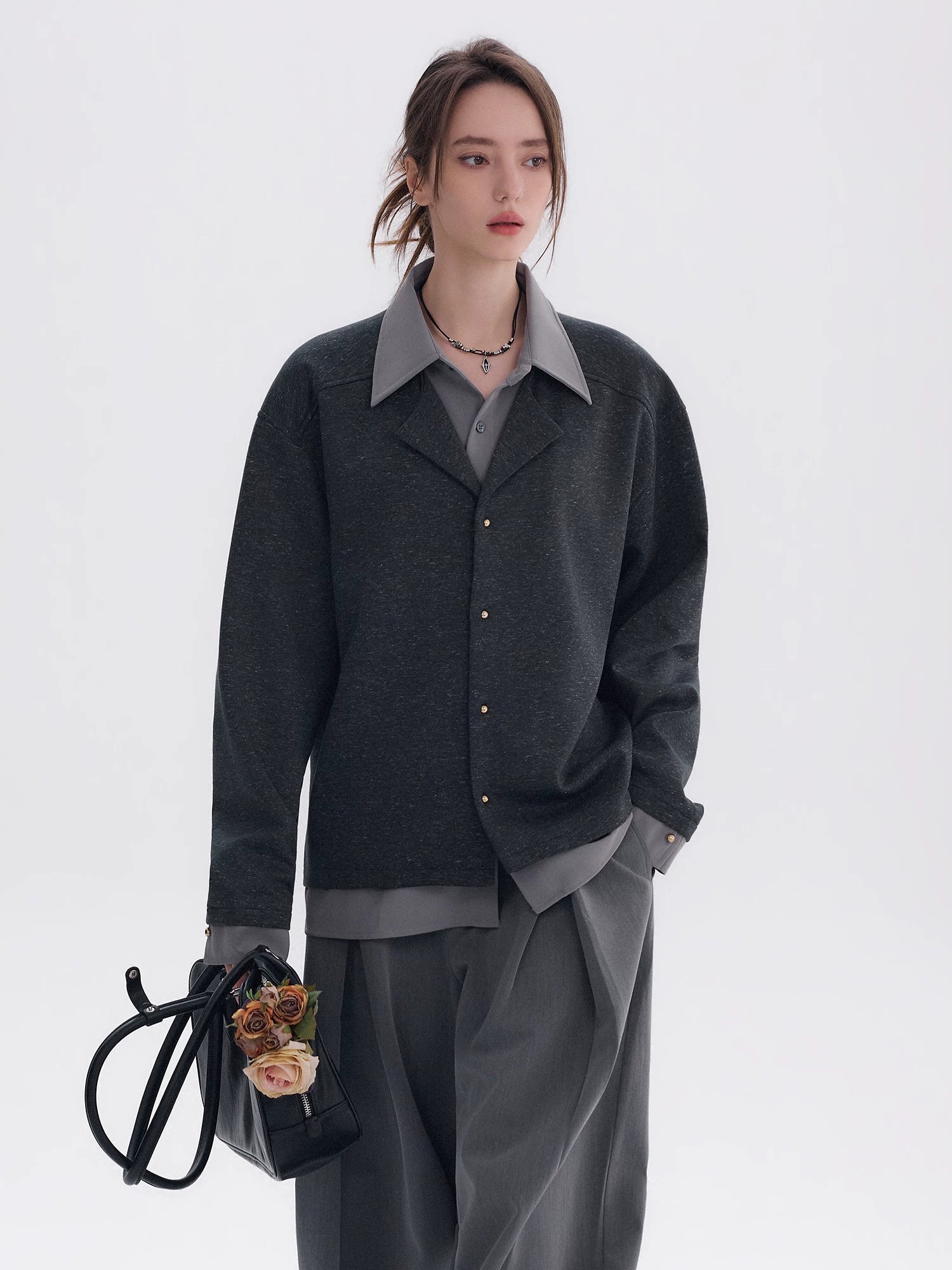 CHOR Knitted Stitching Fake Two-piece Contrasting Long-sleeved Shirt