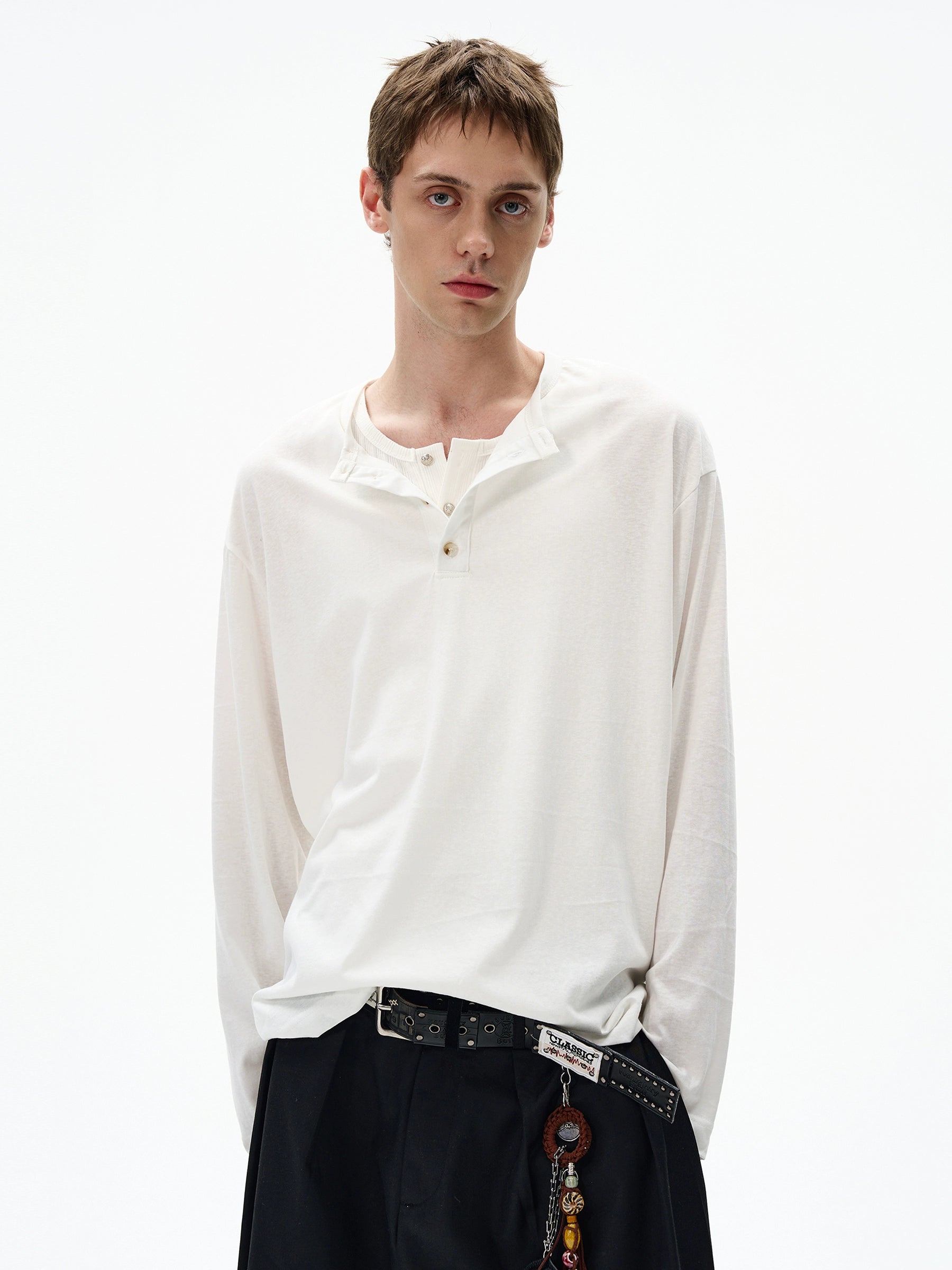MADWITCH Minimalist Henry Collar Loose Casual Long Sleeves