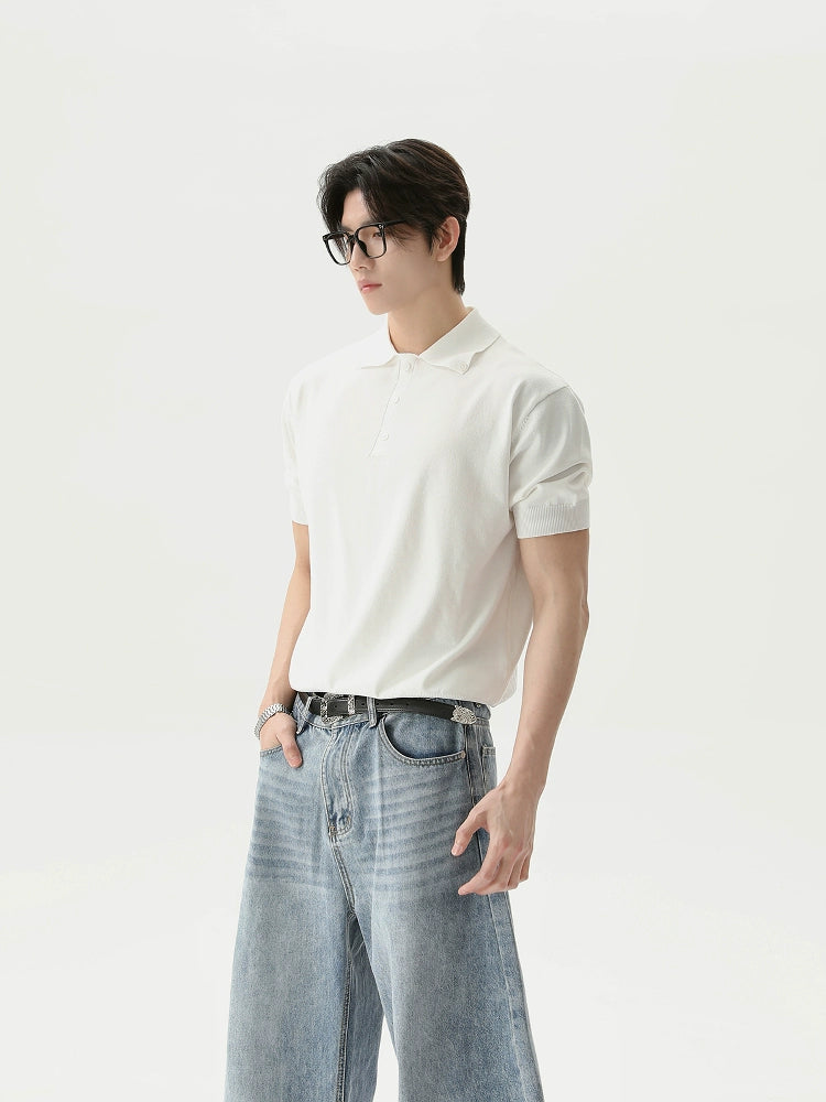 TURNTIDE Vintage Niche Simple Polo Collar Loose Tee