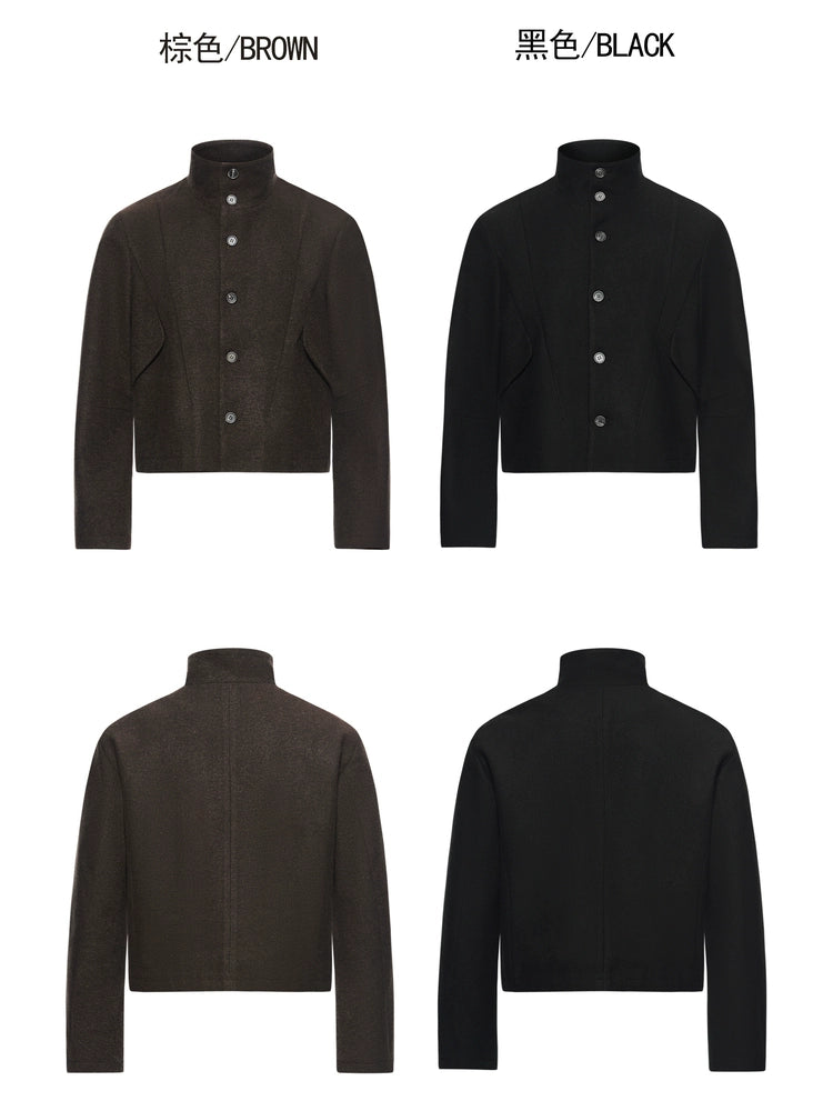 SOUTHFISH Vintage Stand-up Collar Tweed Short Jacket