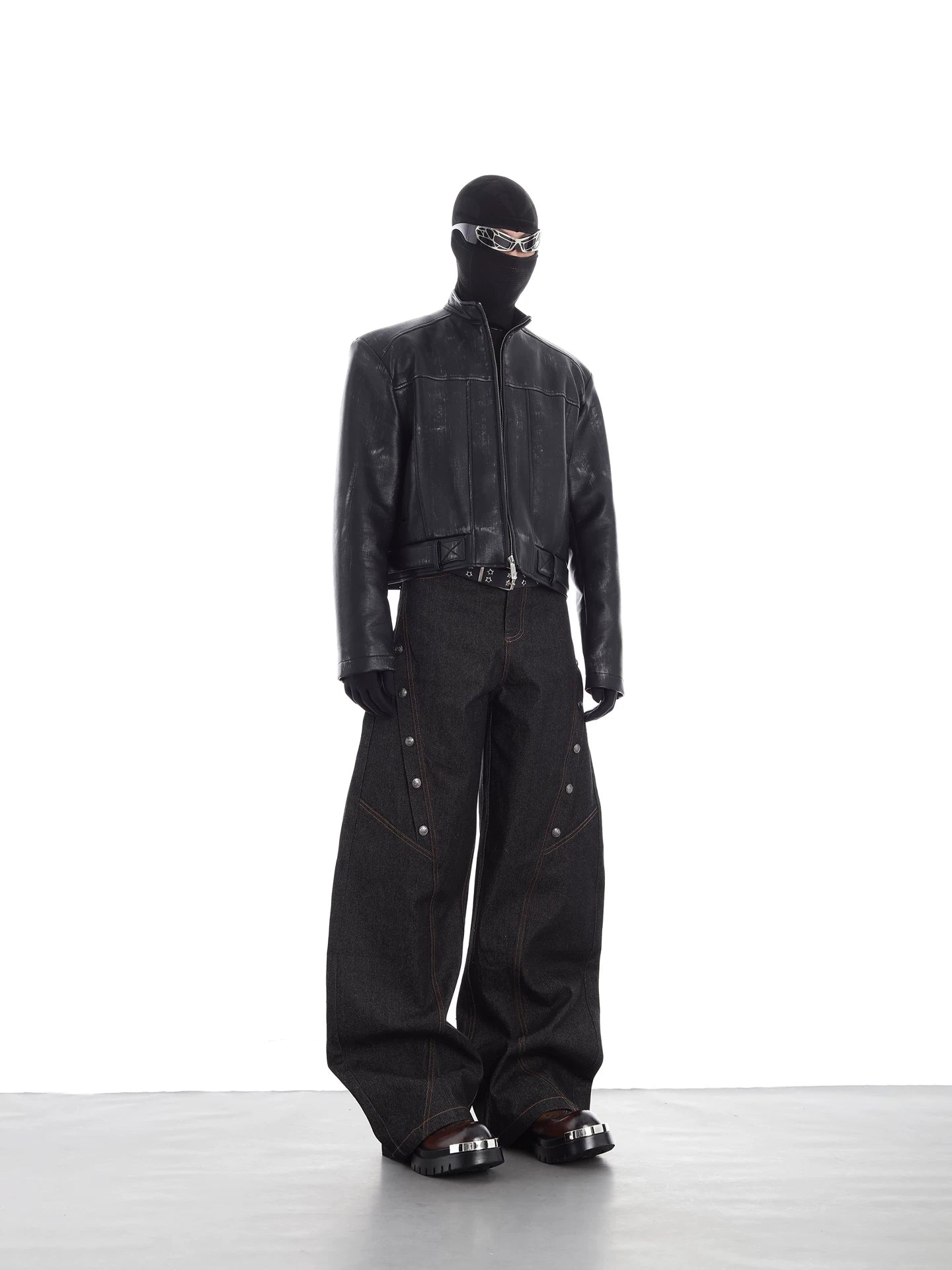 NUndeFineD Straight Skinny Metal Button Wide Leg Jeans