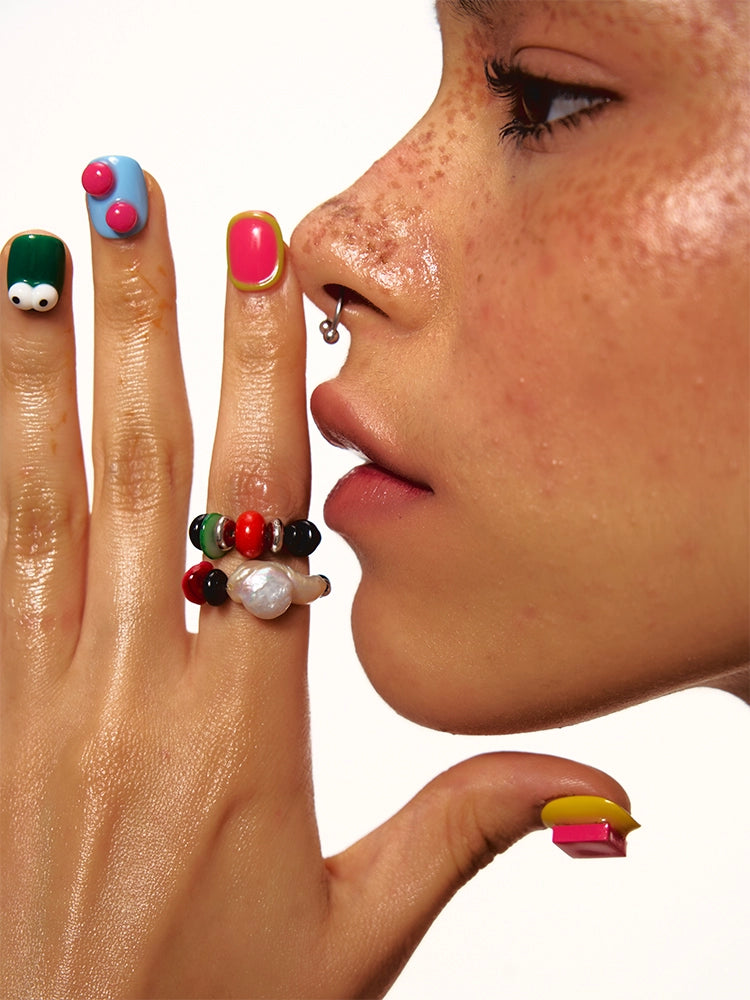 1JINN Natural Colored Stone Pearl Ring
